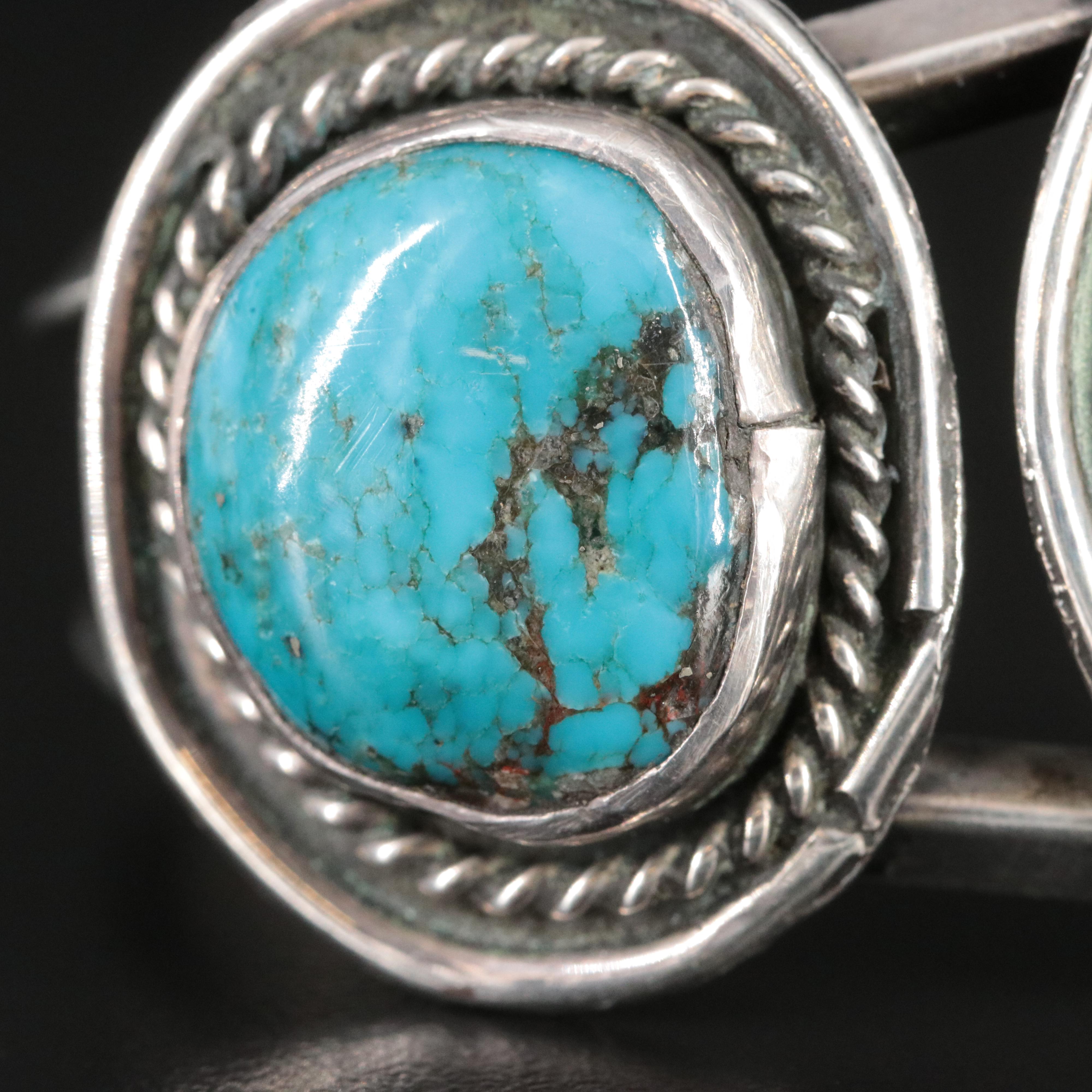 Southwestern Sterling Turquoise Three Stone Cuff Bracelet