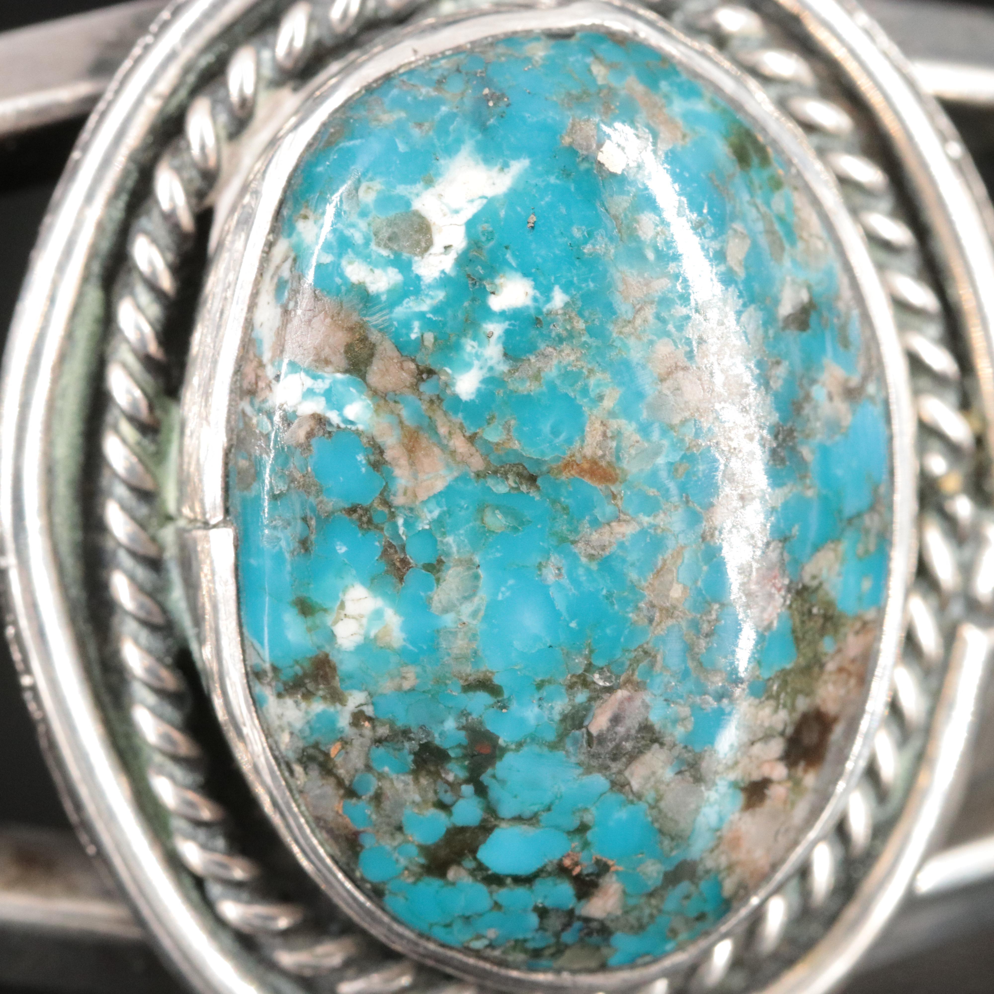 Southwestern Sterling Turquoise Three Stone Cuff Bracelet