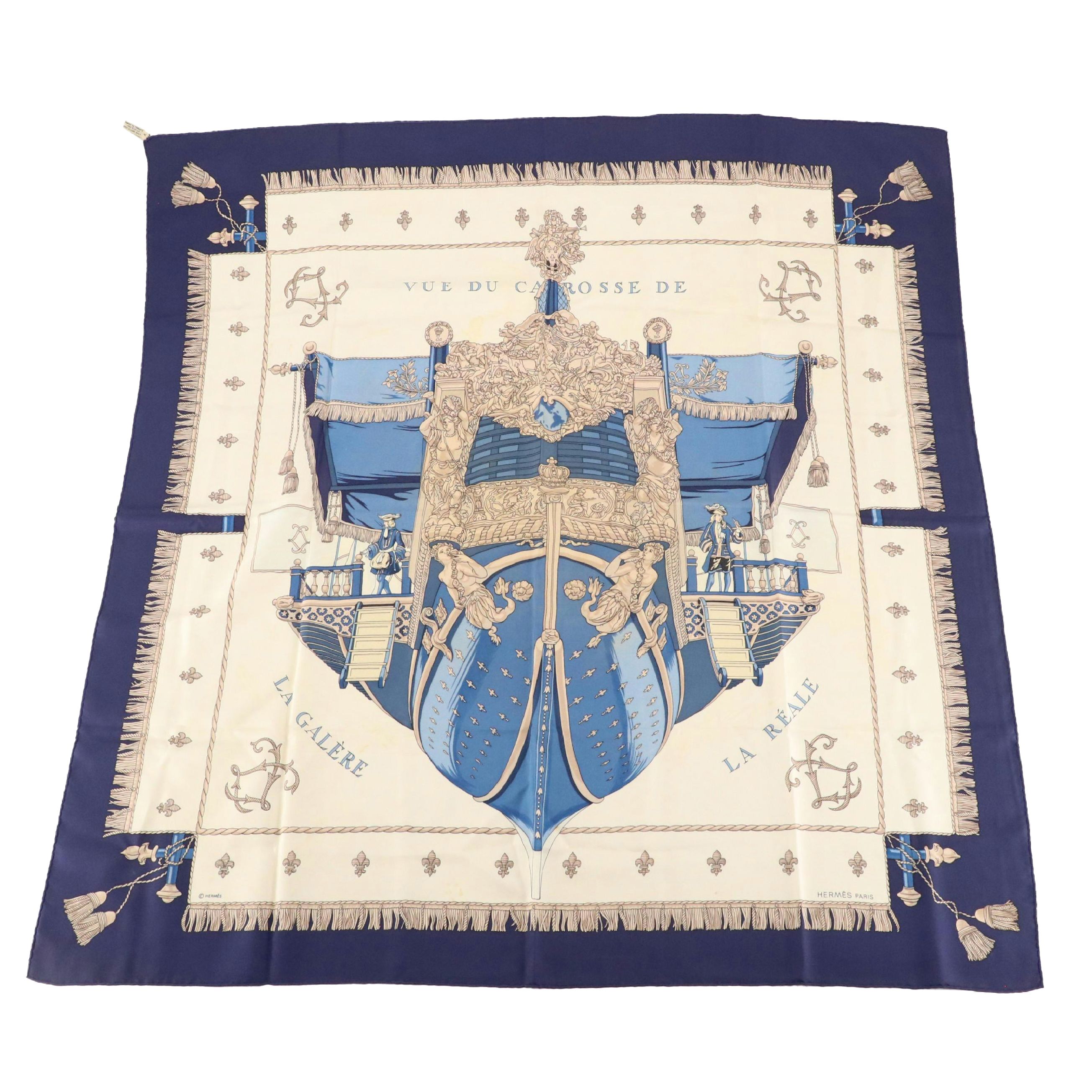 Hermès "Vue Du Carosse De La Galère La Réale" Silk Twill Scarf 90