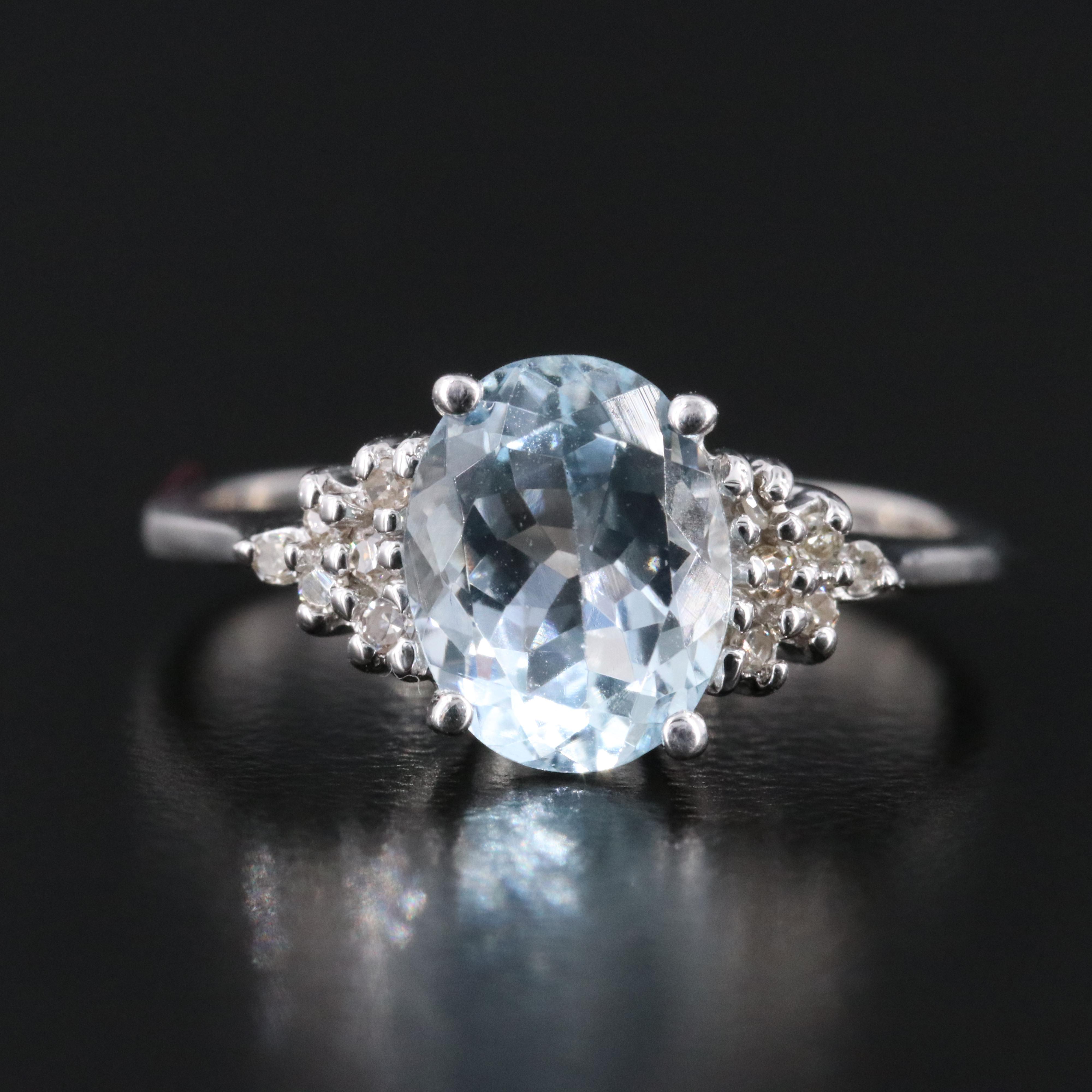 10K Aquamarine and Diamond Ring