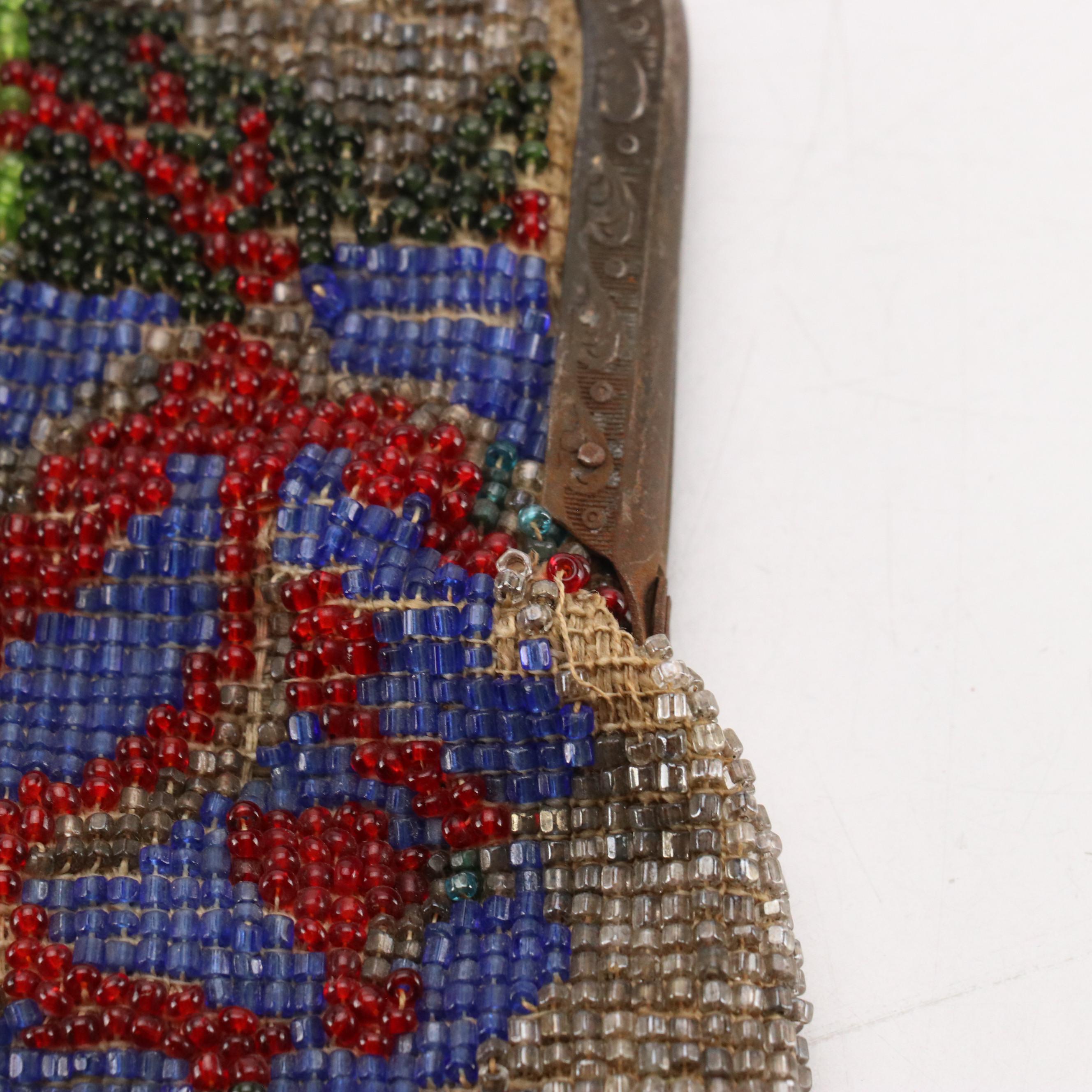 Jemco Frame Tooled Leather Bag, Floral Glass Bead Purse, and Wallet Crossbody