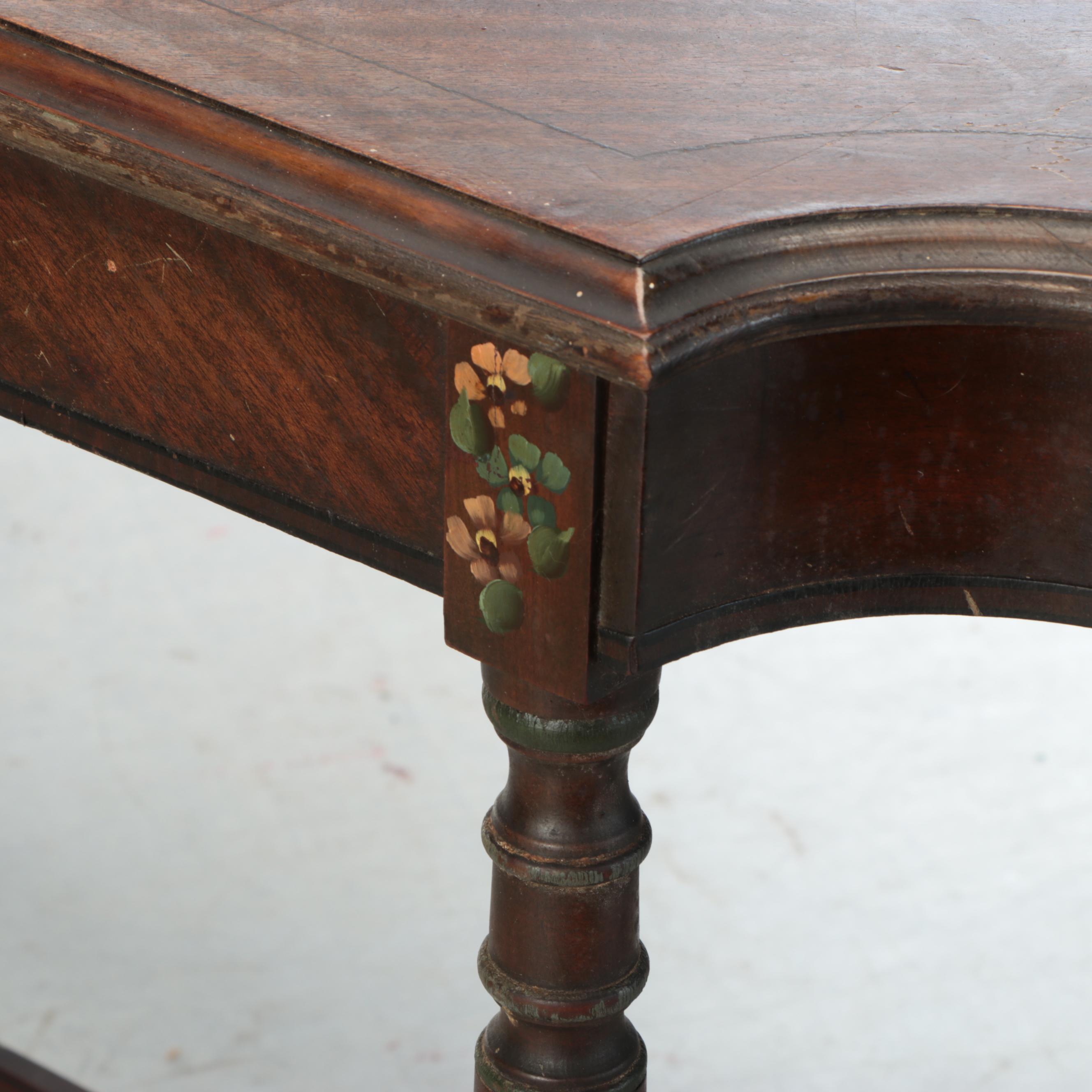 Louis XVI Style Mahogany Finish Hand-Painted Floral Accent Table