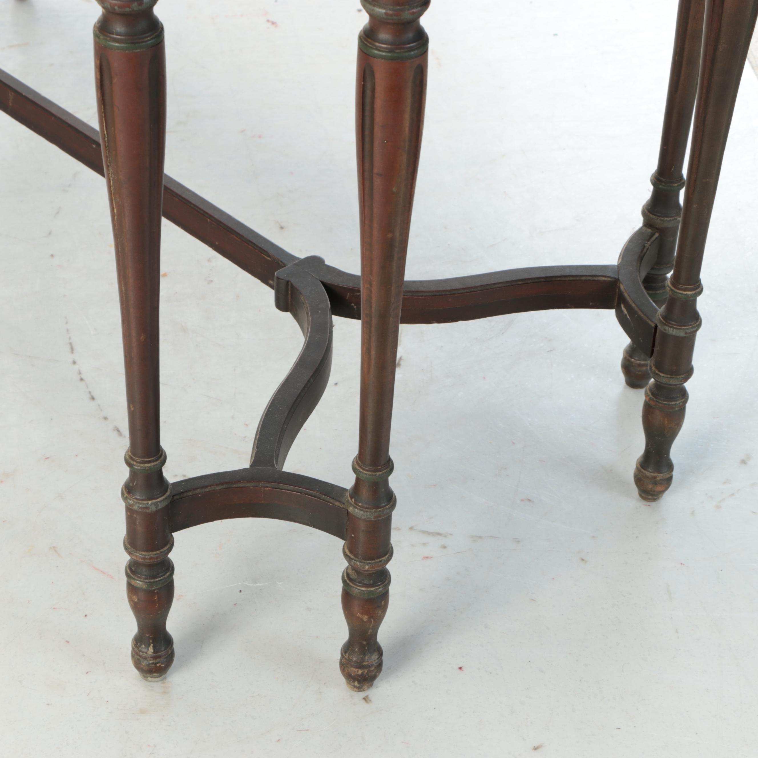 Louis XVI Style Mahogany Finish Hand-Painted Floral Accent Table