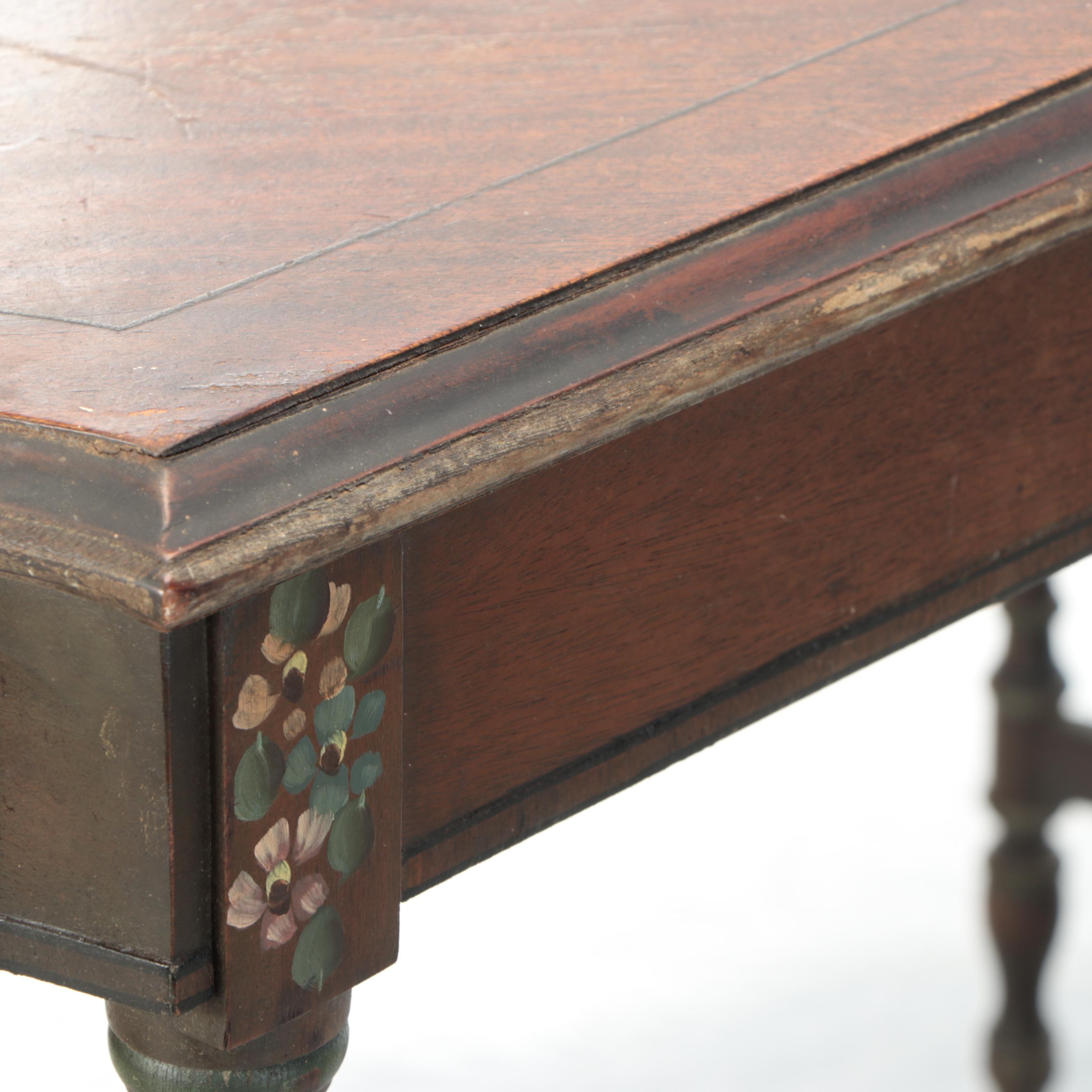 Louis XVI Style Mahogany Finish Hand-Painted Floral Accent Table