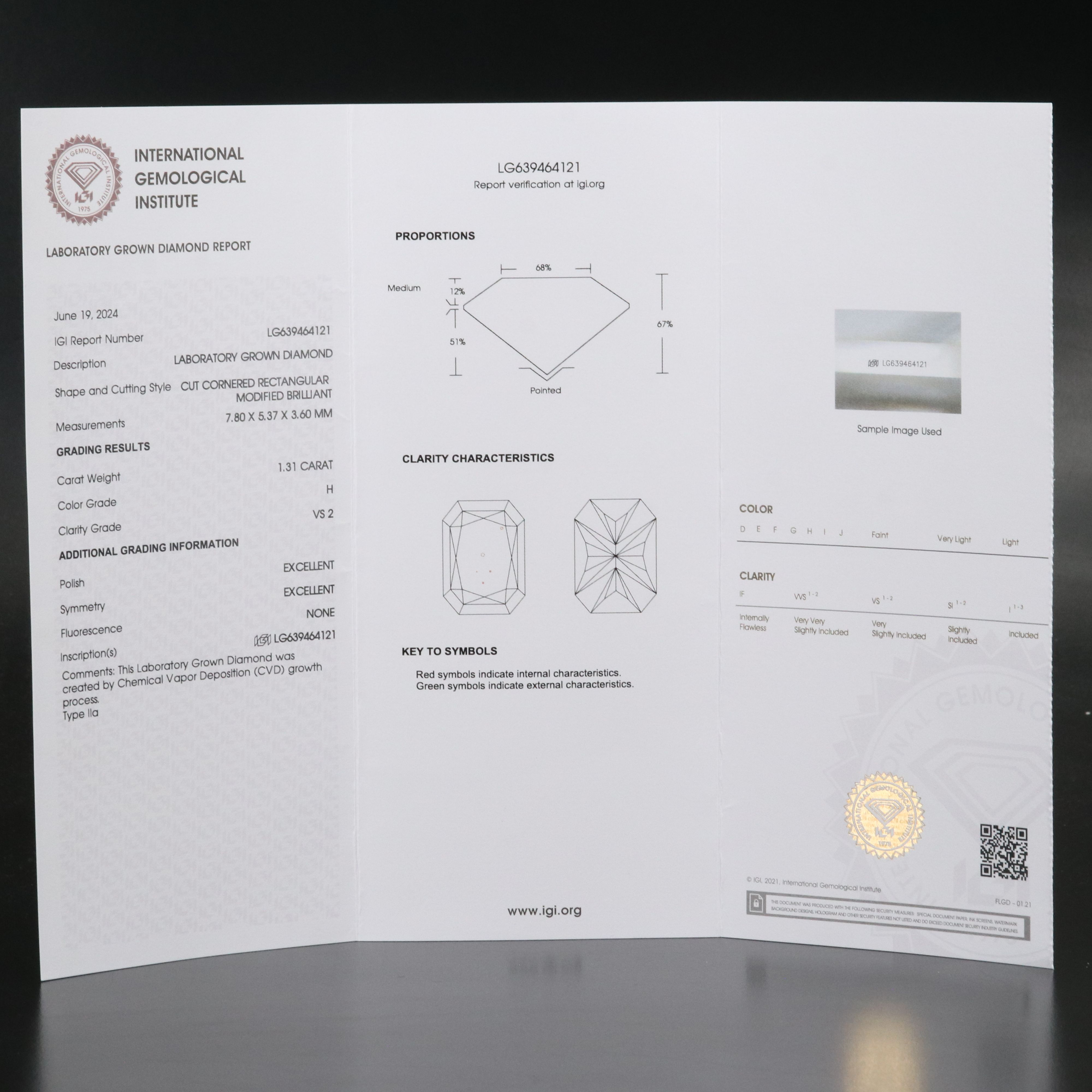 Loose 1.31 CT Lab Grown Diamond with IGI Report