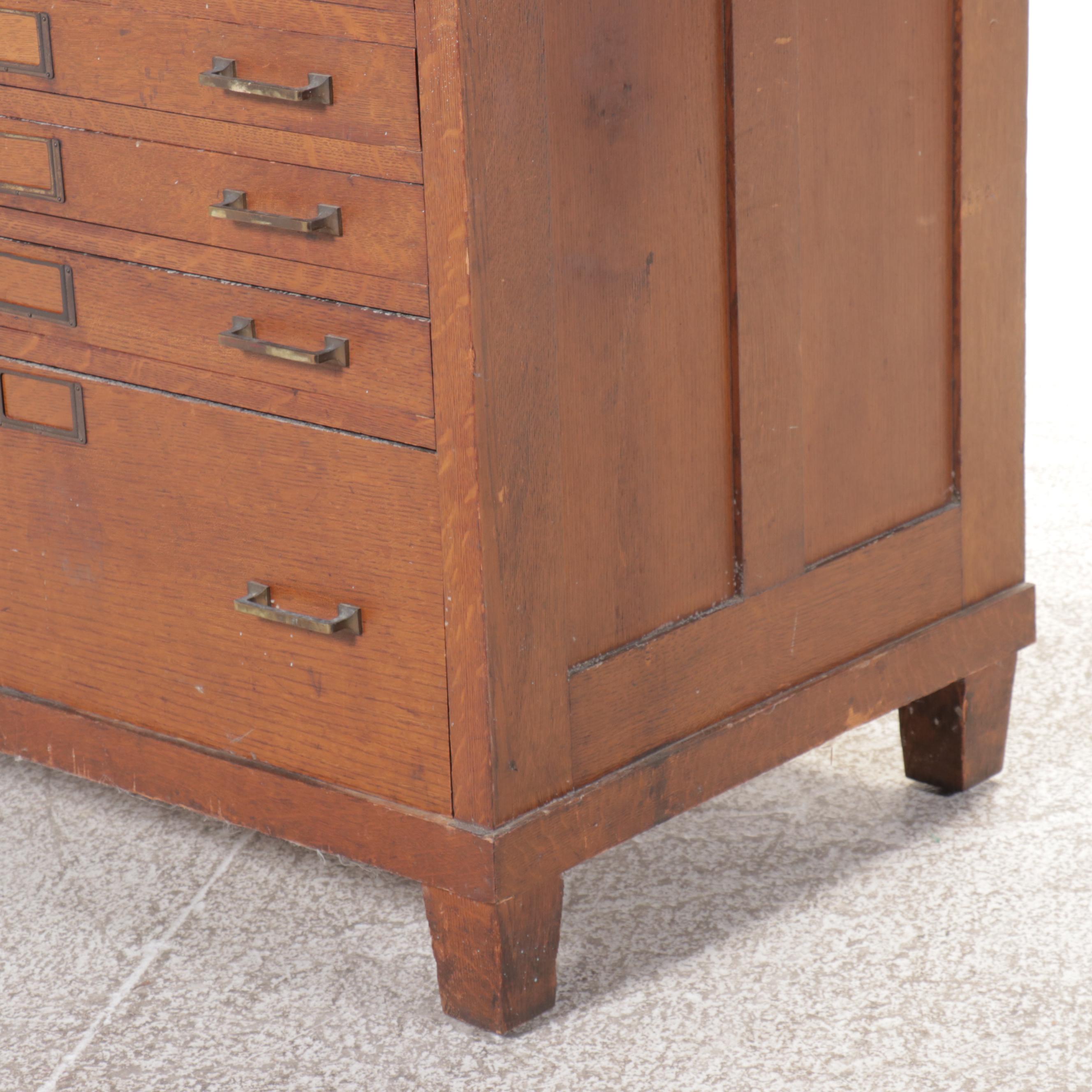 Arts & Crafts Style Nine-Drawer Oak Map Cabinet