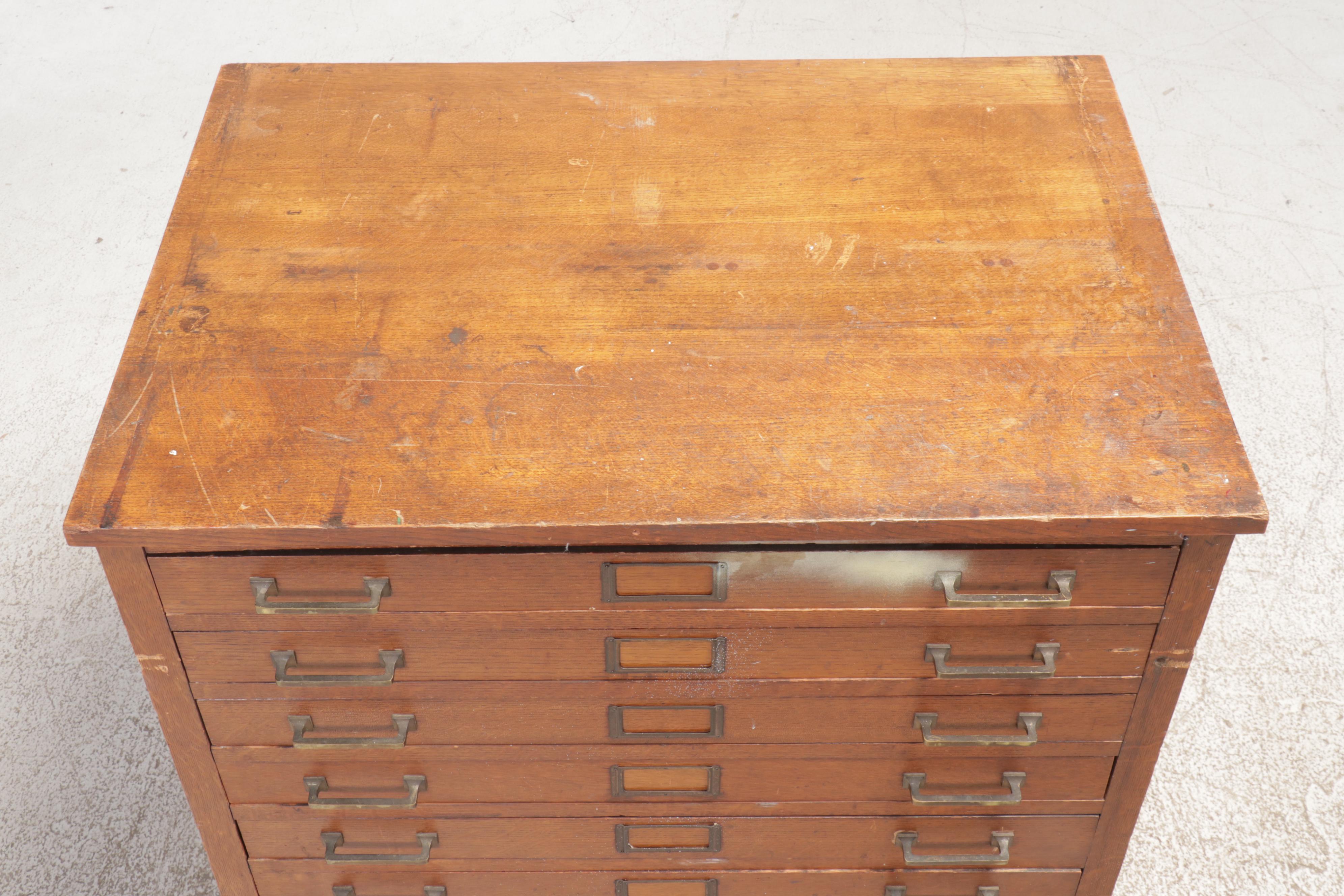 Arts & Crafts Style Nine-Drawer Oak Map Cabinet