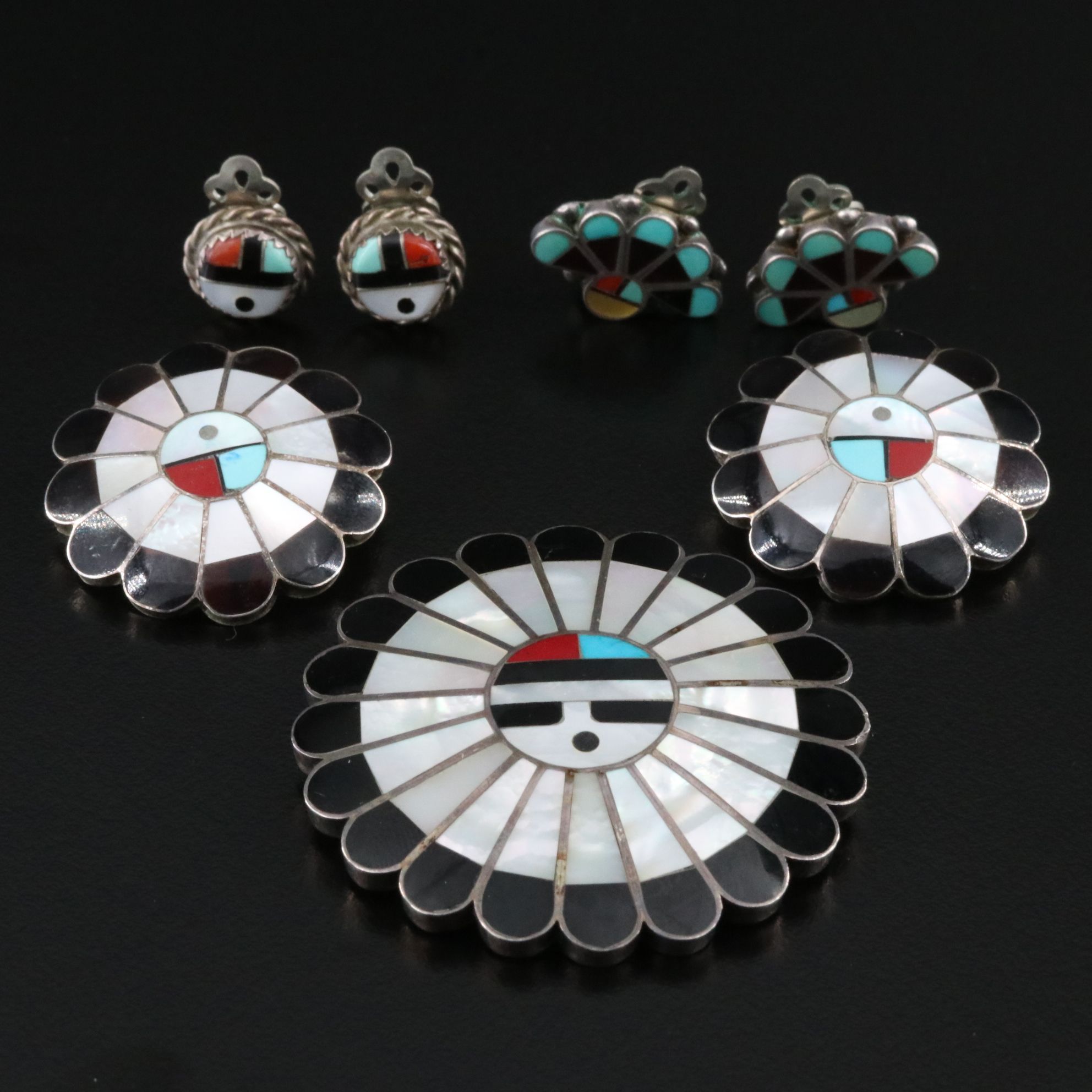 Zuni Jewelry Collection Featuring Sterling, Mother-of-Pearl and Turquoise