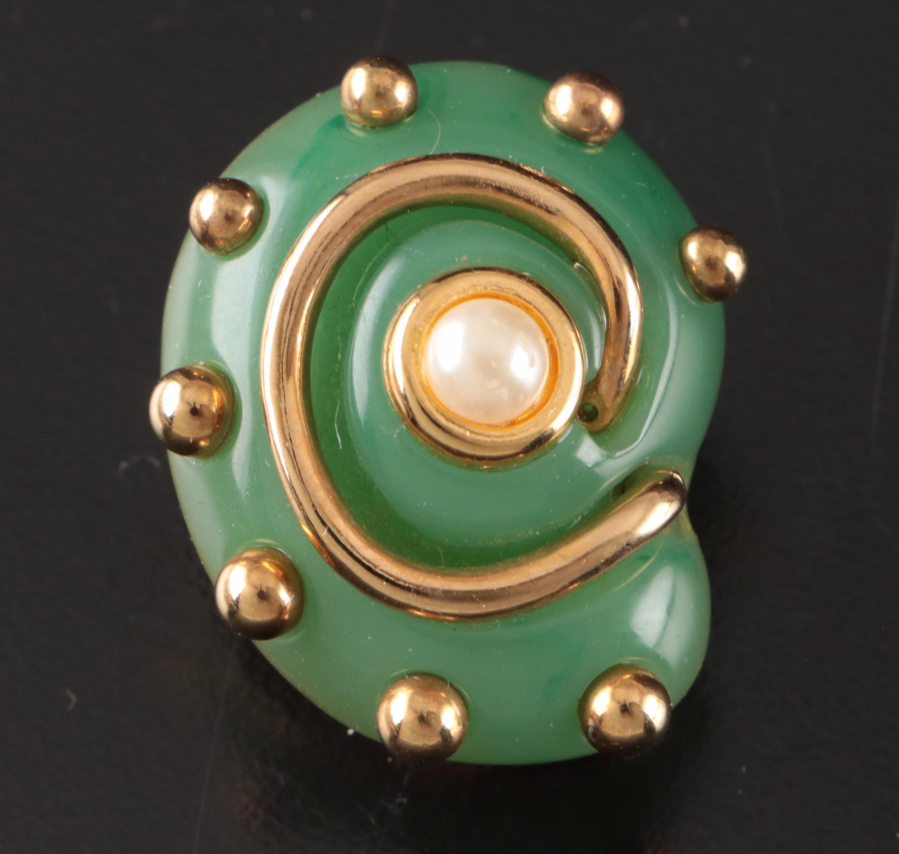 Kenneth J. Lane Faux Pearl Accent Shell Clip Earrings