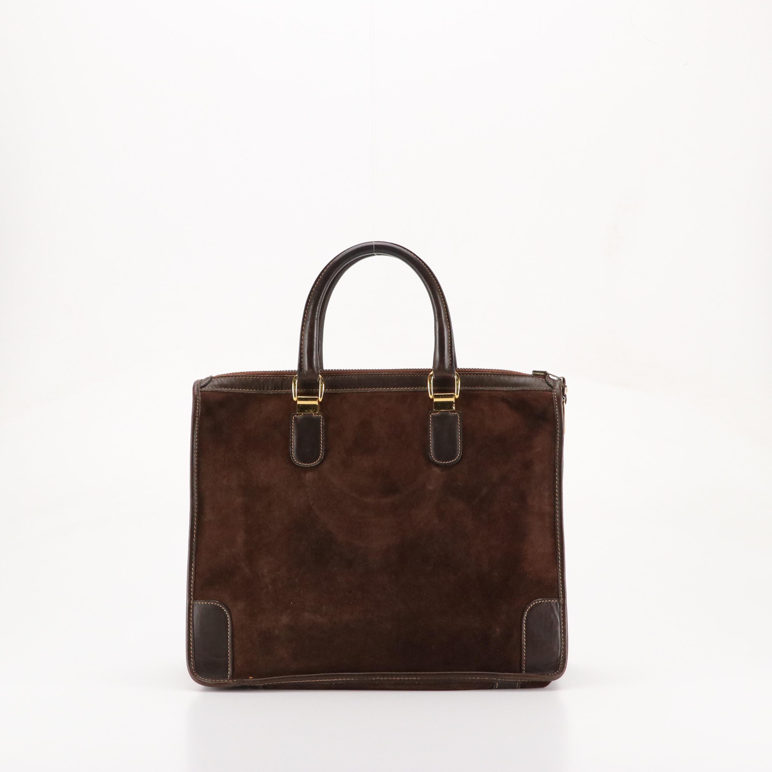 Gucci Brown Suede and Leather Zip Top Handle Tote, 1970s