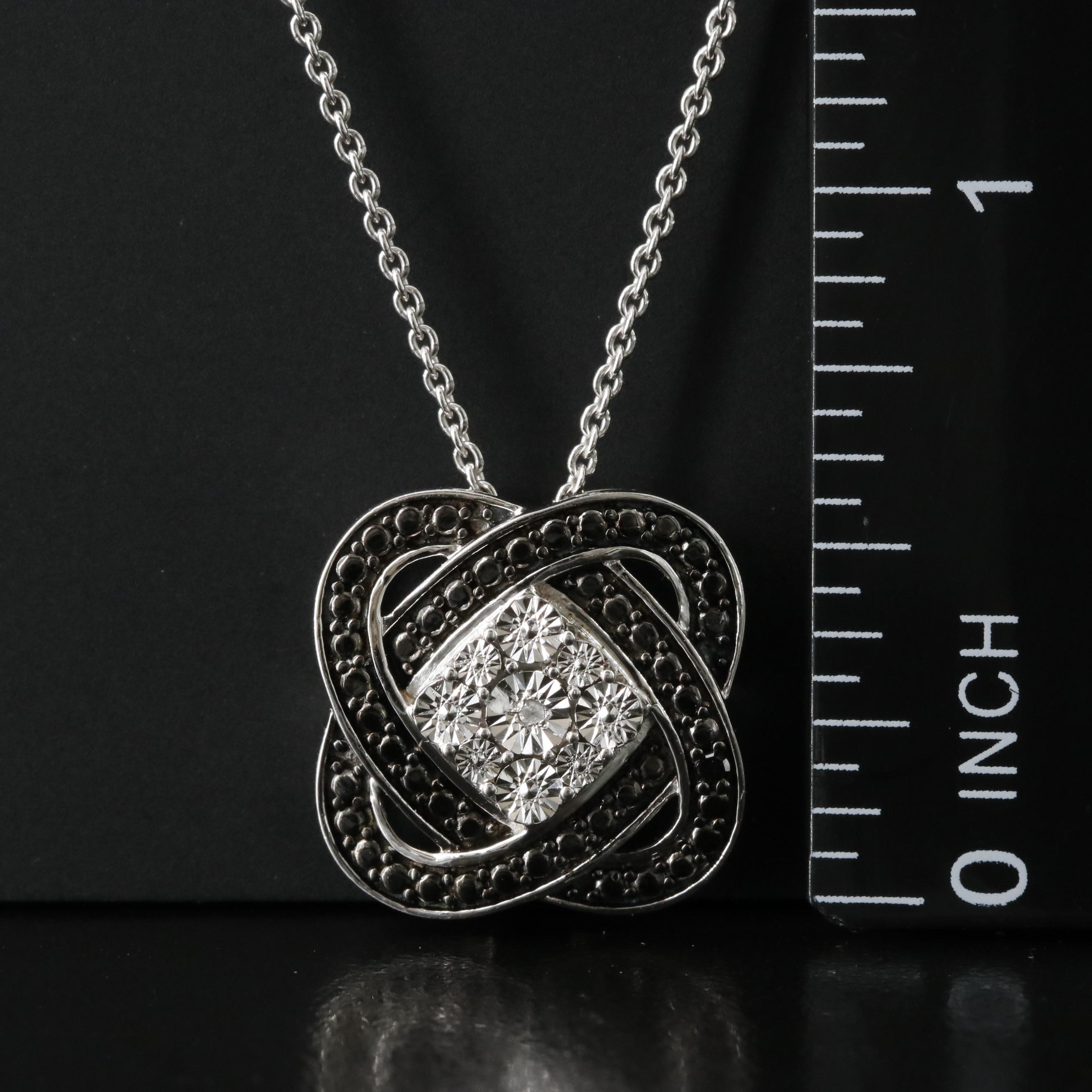 Sterling Knot Pendant Necklace with Diamond and Fancy Diamond Accents