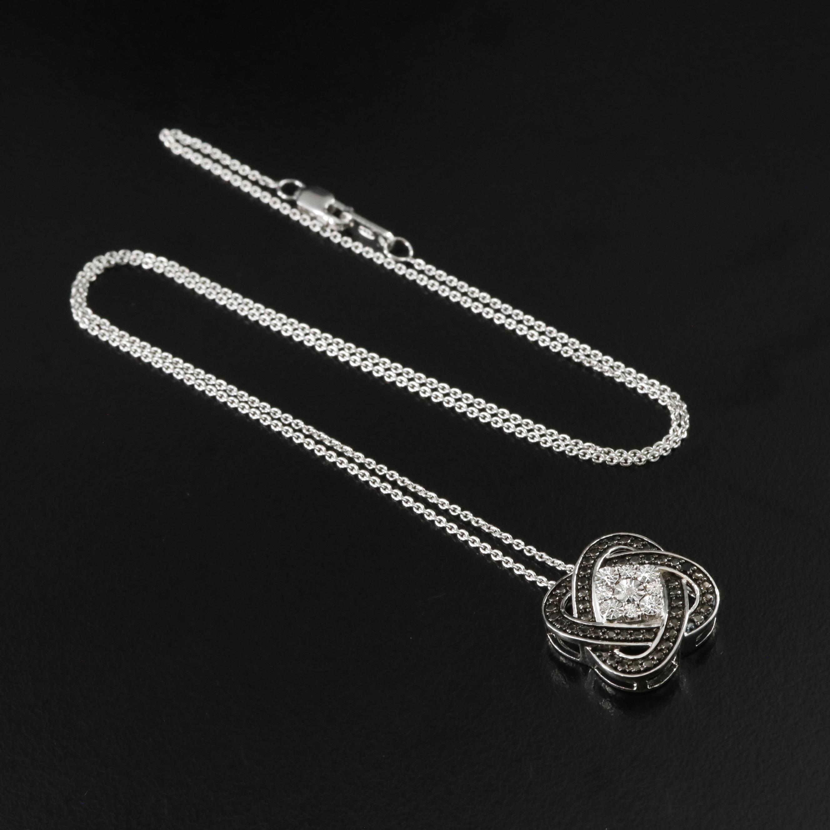 Sterling Knot Pendant Necklace with Diamond and Fancy Diamond Accents