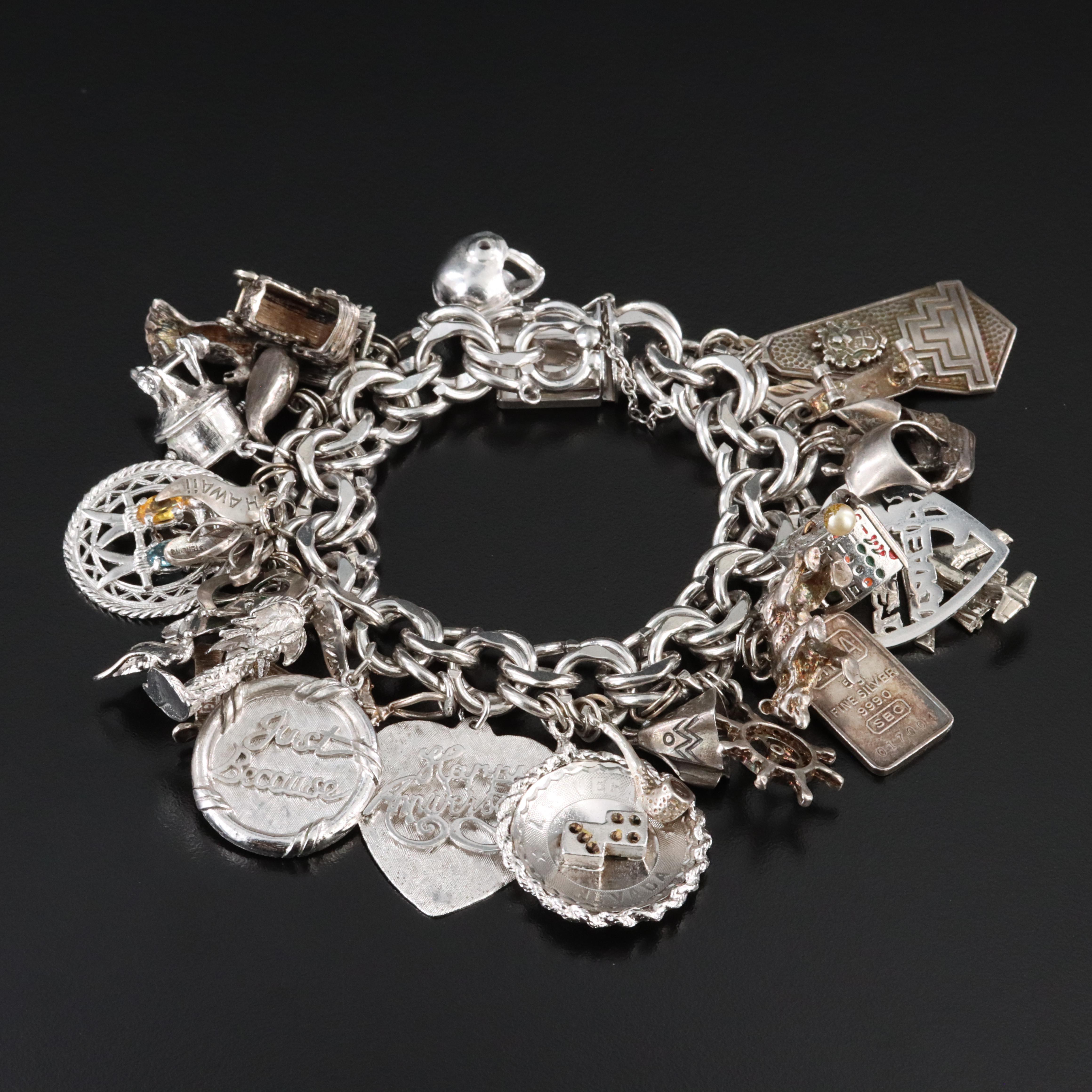 Sterling Travel and Souvenir Double Link Charm Bracelet