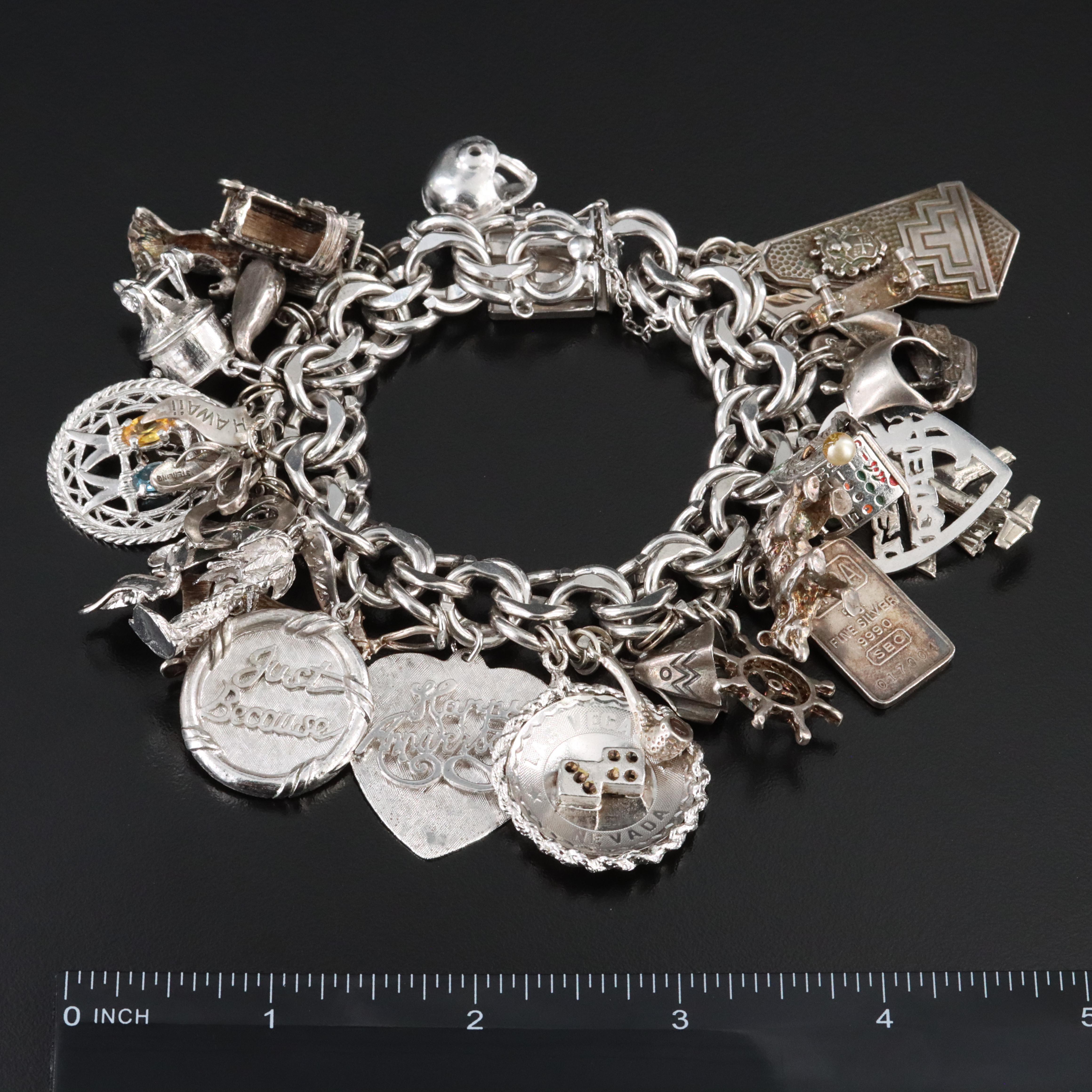 Sterling Travel and Souvenir Double Link Charm Bracelet