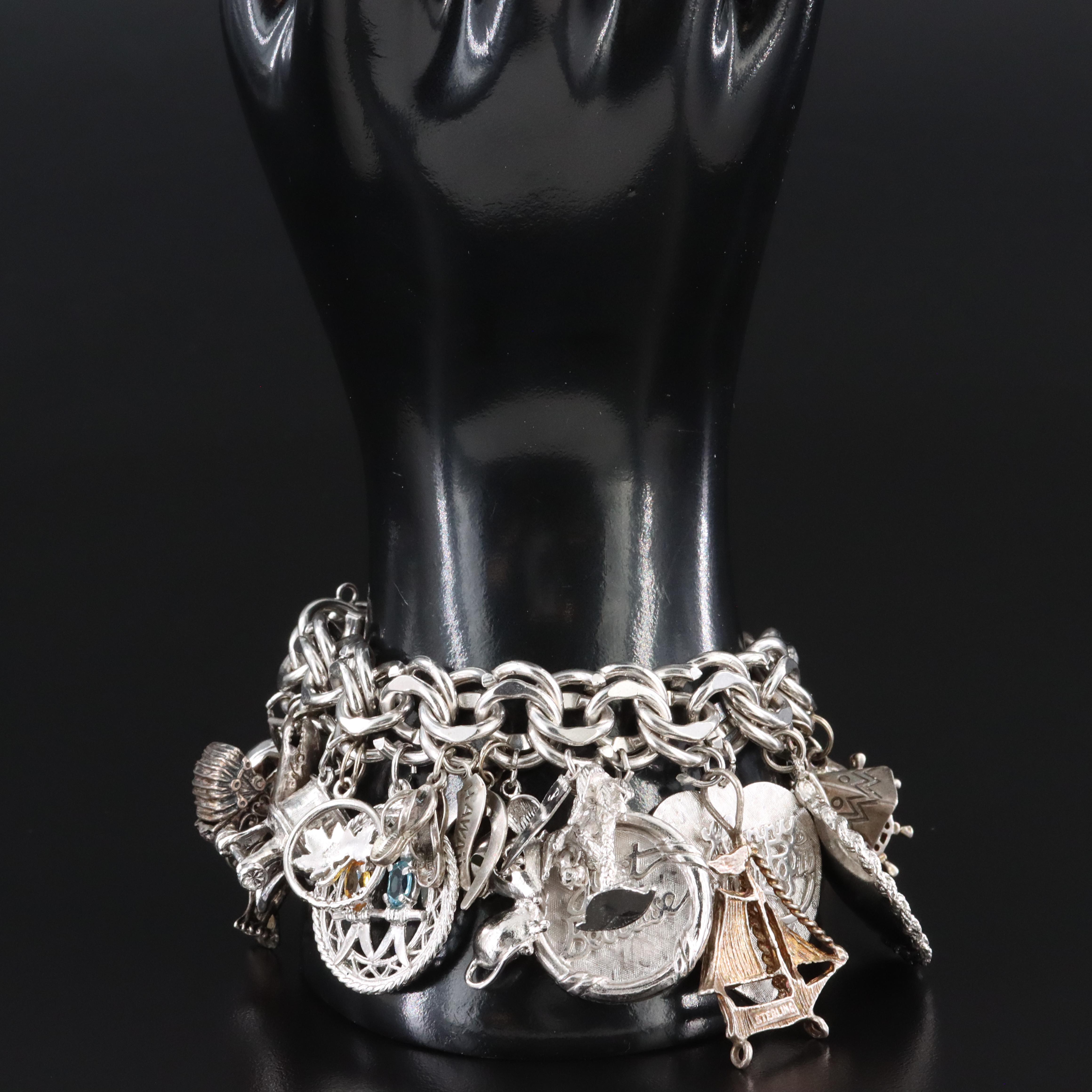 Sterling Travel and Souvenir Double Link Charm Bracelet