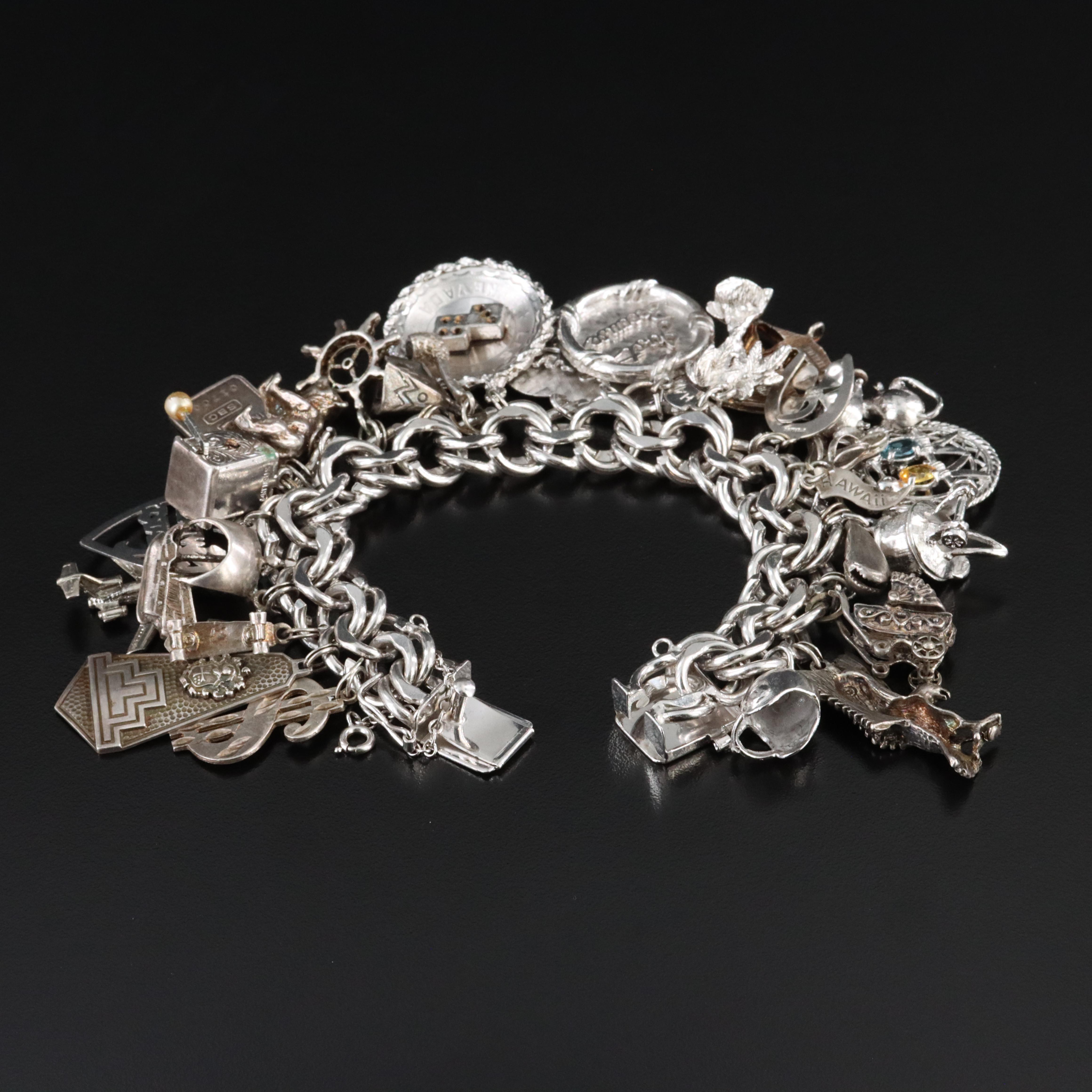 Sterling Travel and Souvenir Double Link Charm Bracelet
