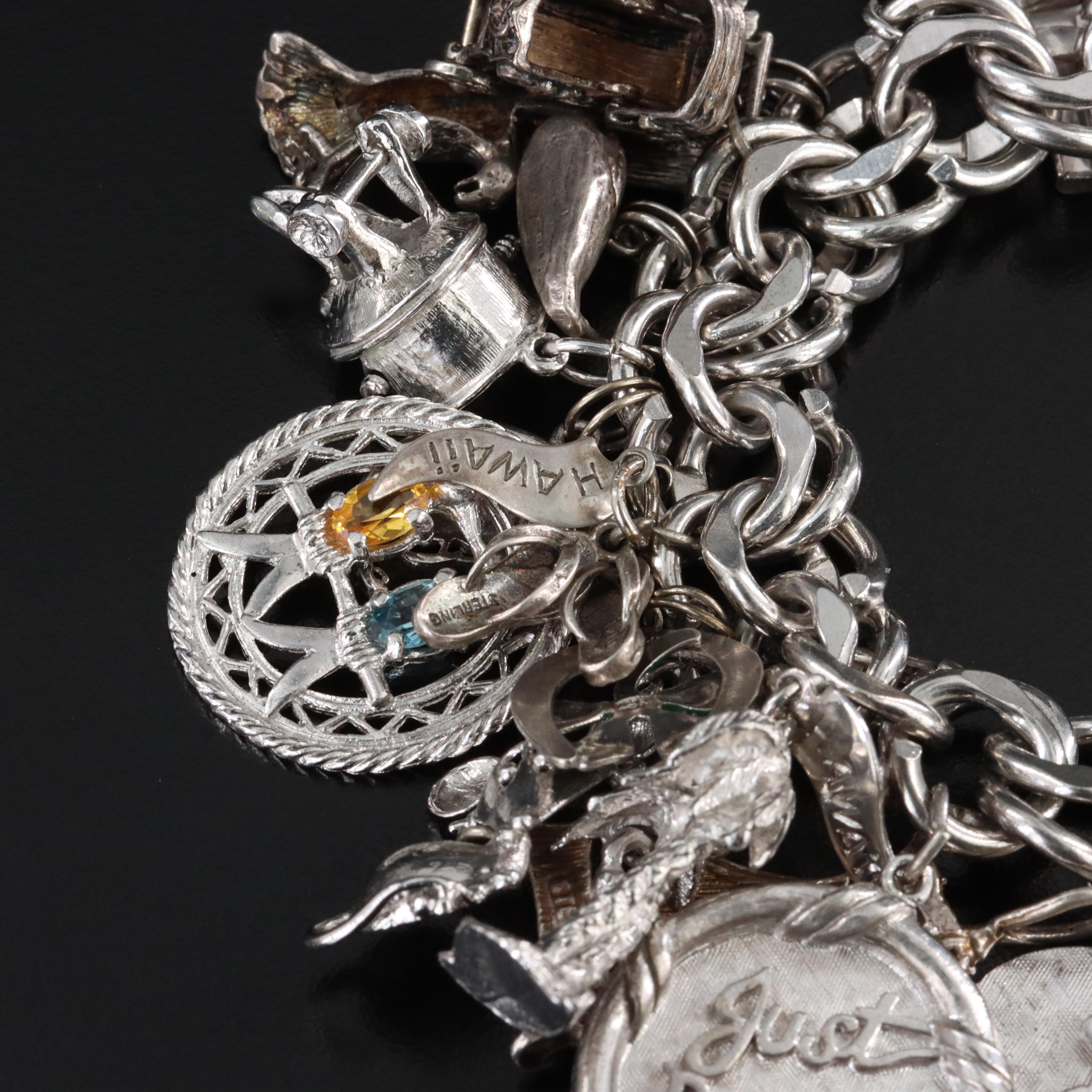 Sterling Travel and Souvenir Double Link Charm Bracelet