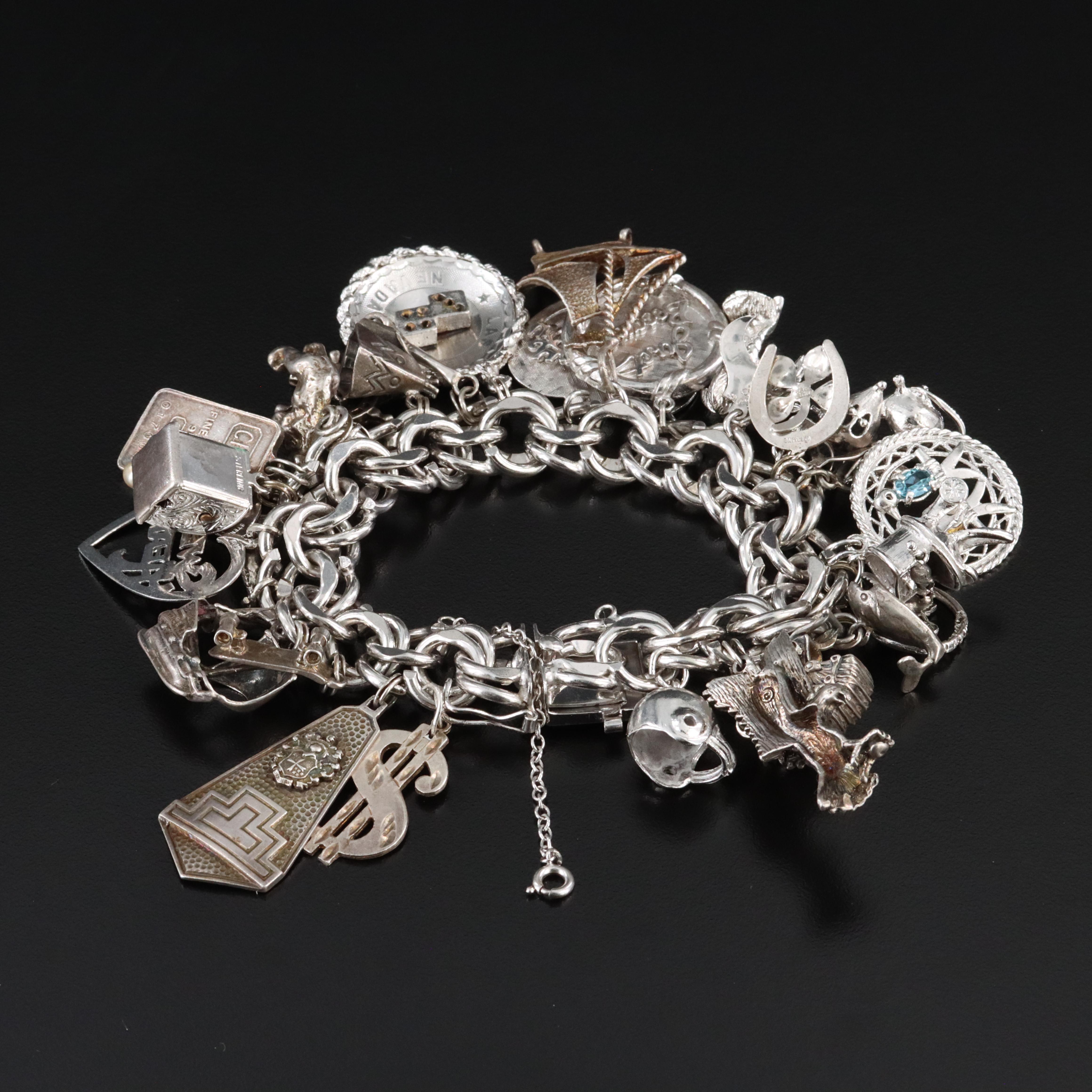 Sterling Travel and Souvenir Double Link Charm Bracelet