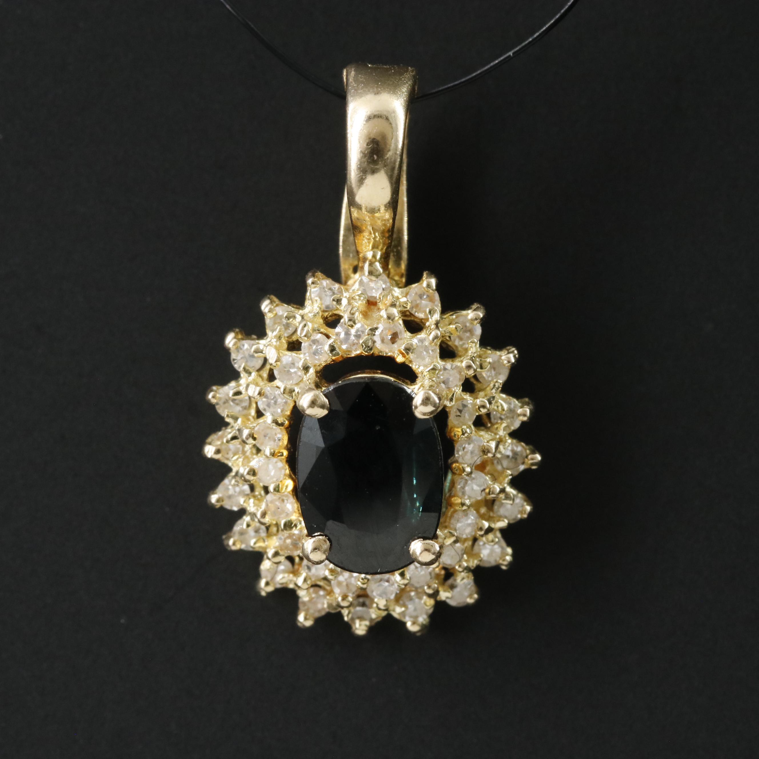 14K Sapphire and Diamond Pendant