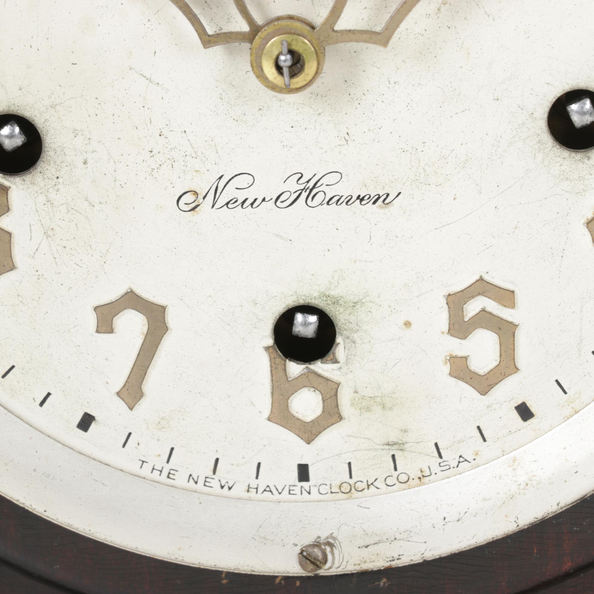 New Haven Clock Co. Mahogany Tambour Mantel Clock, Early 20th Century