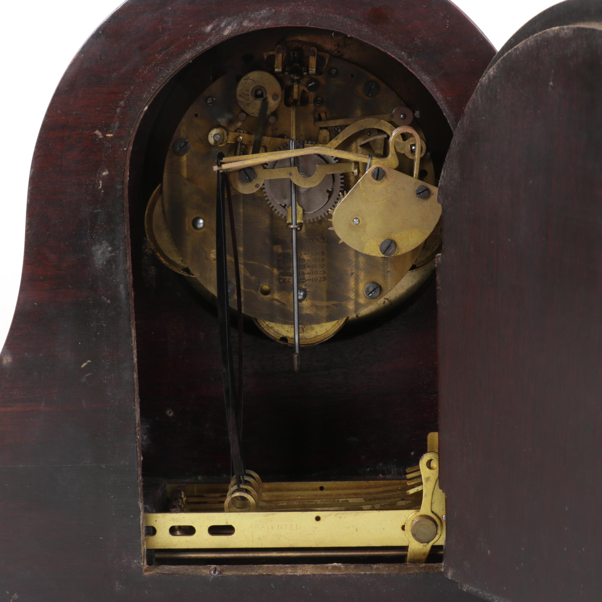 New Haven Clock Co. Mahogany Tambour Mantel Clock, Early 20th Century