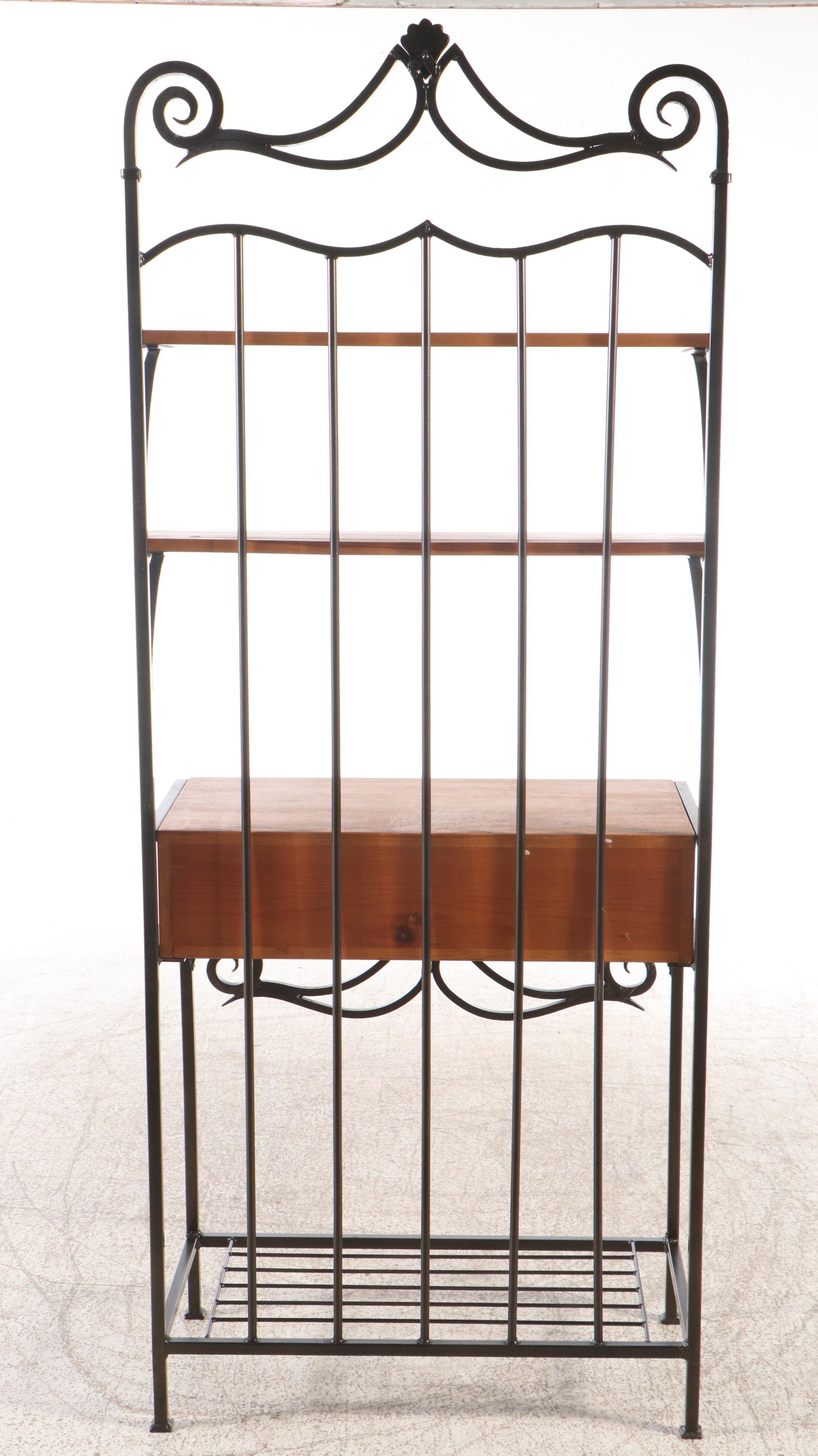 Wrought Iron Baker's Rack with Wood  Shelves