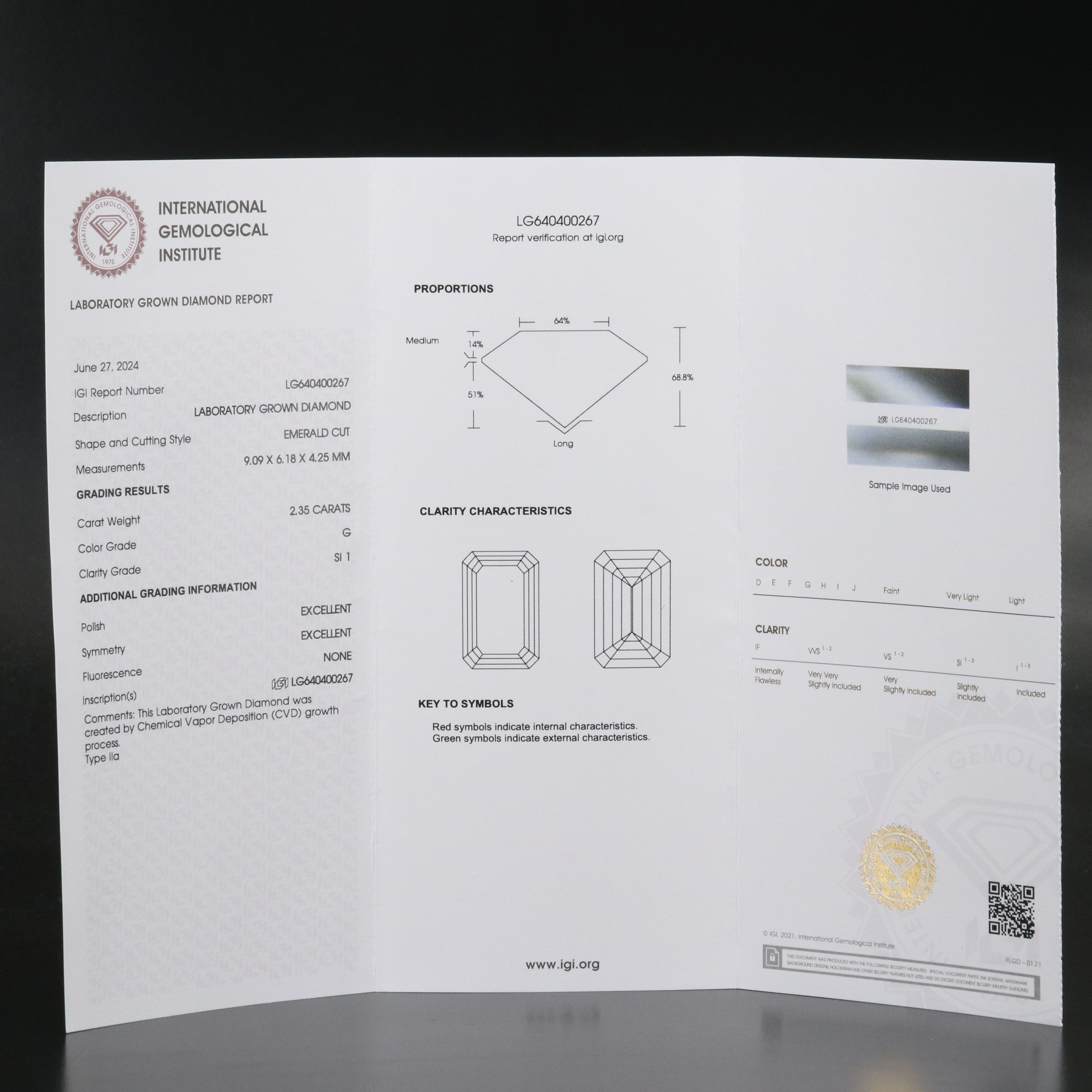 Loose 2.35 CT Lab Grown Diamond with IGI Report