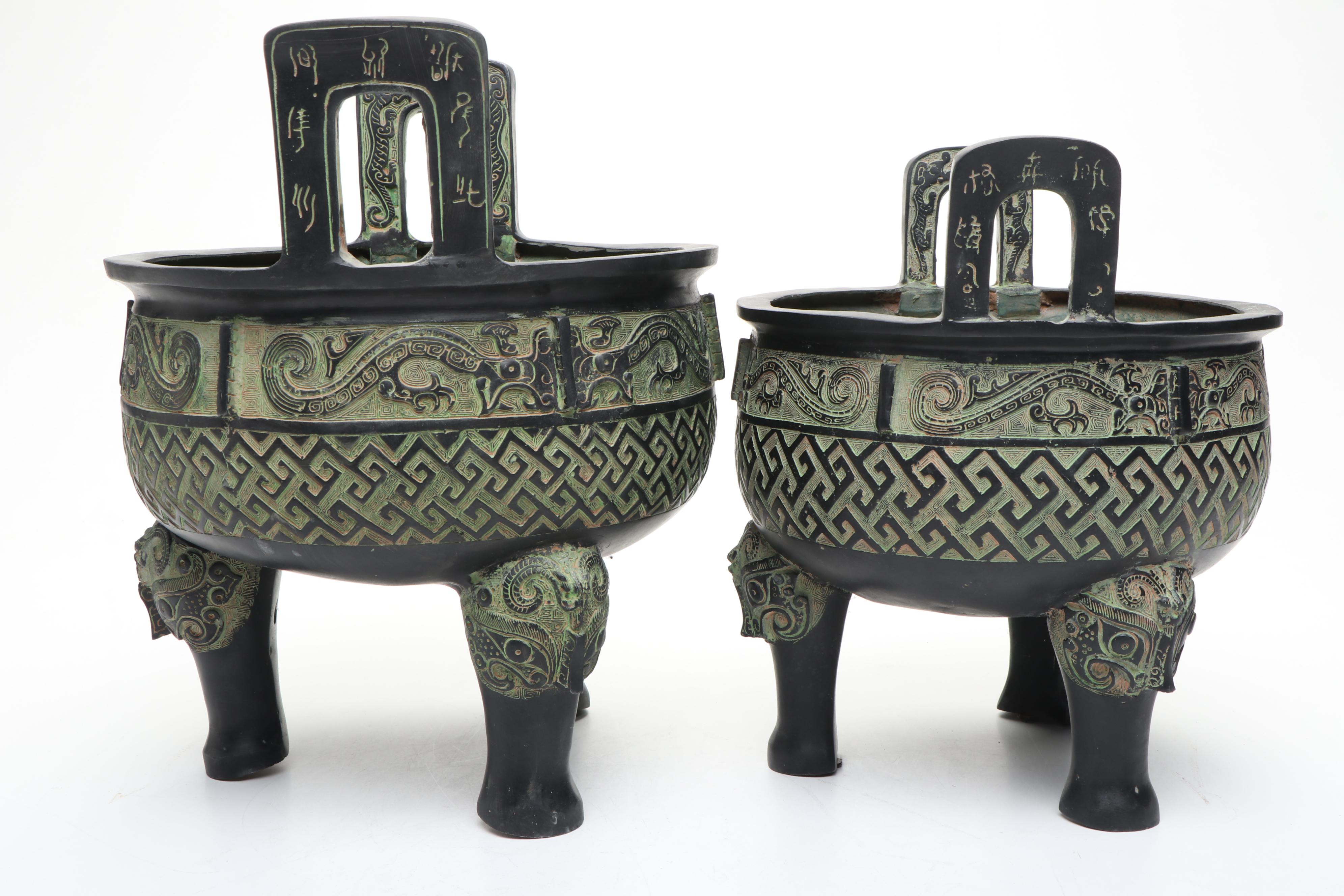 Chinese Terracotta Planters in the Manner of Early Tripod Censers