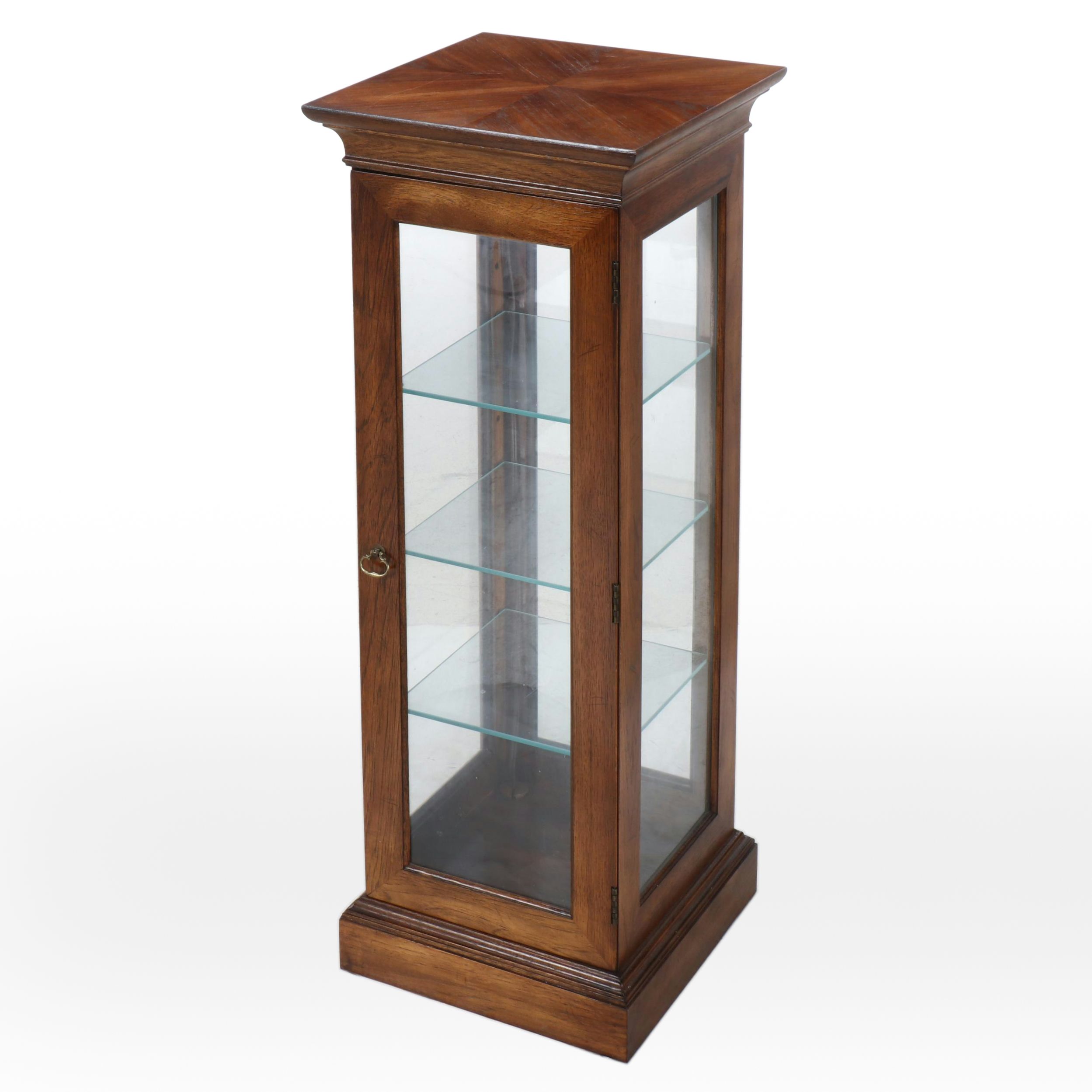 Illuminated Walnut Veneer Beveled Glass Display Cabinet