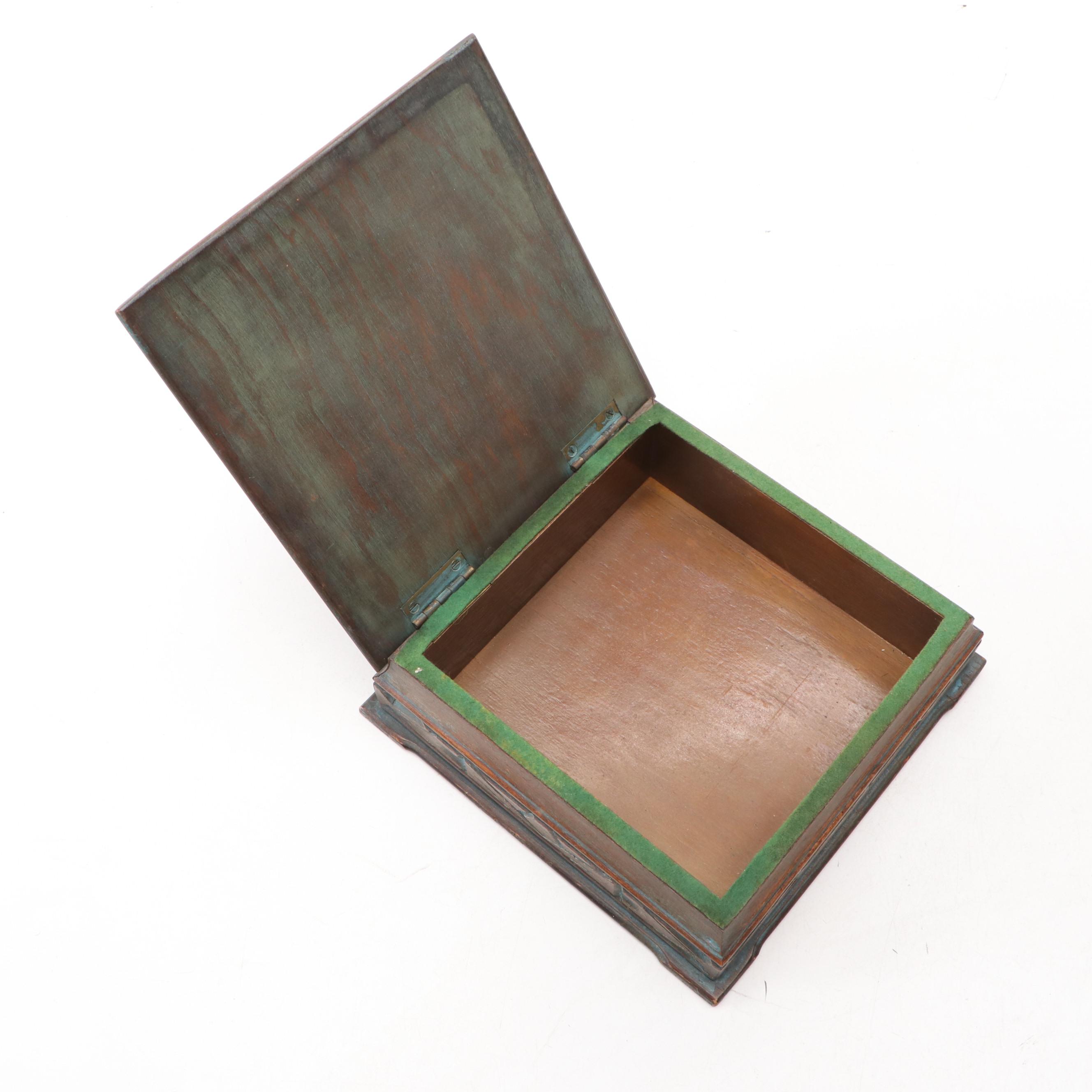 Arts and Crafts Style Hammered Copper Floral Box with Paperweight