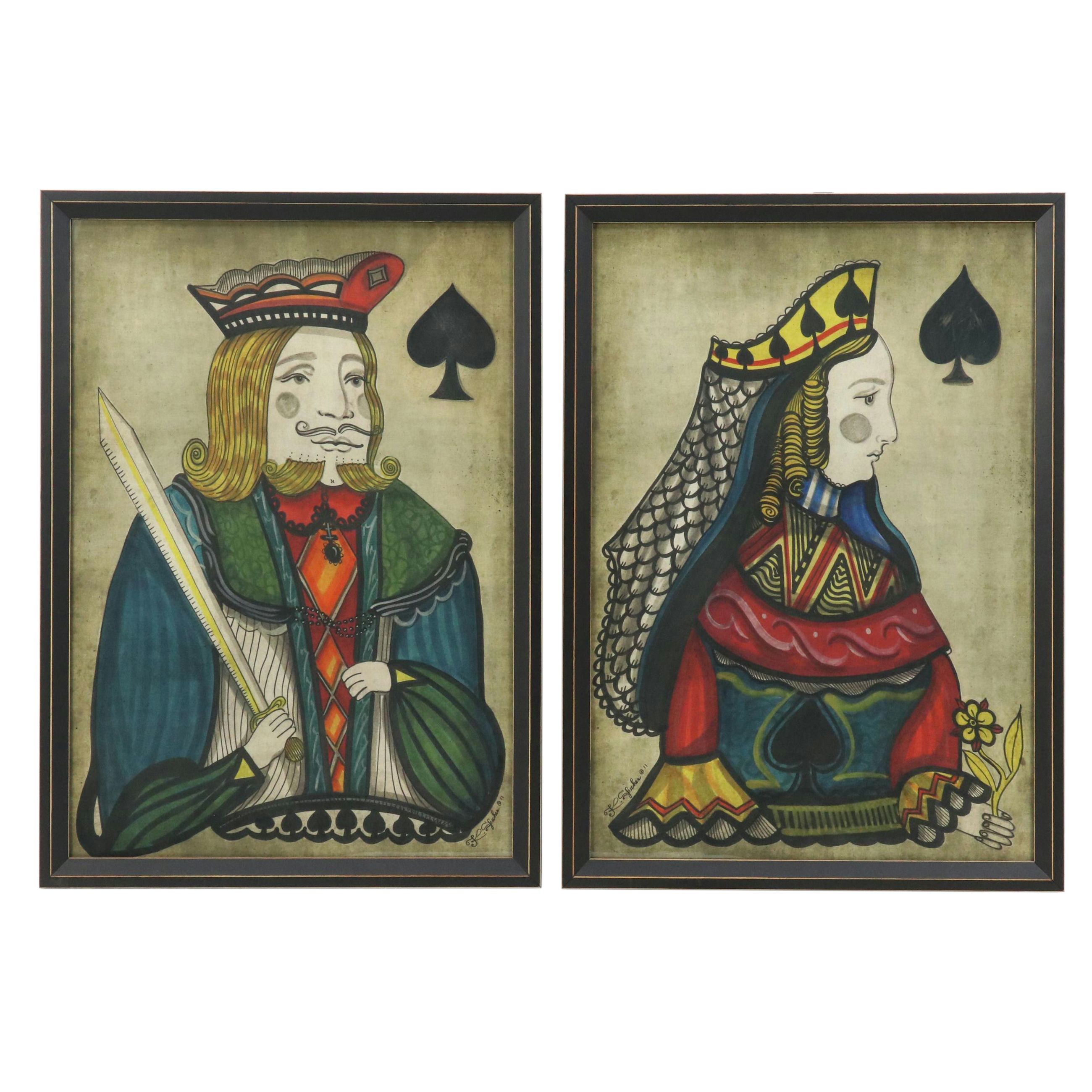 Playing Card Giclées of the King and Queen of Spades