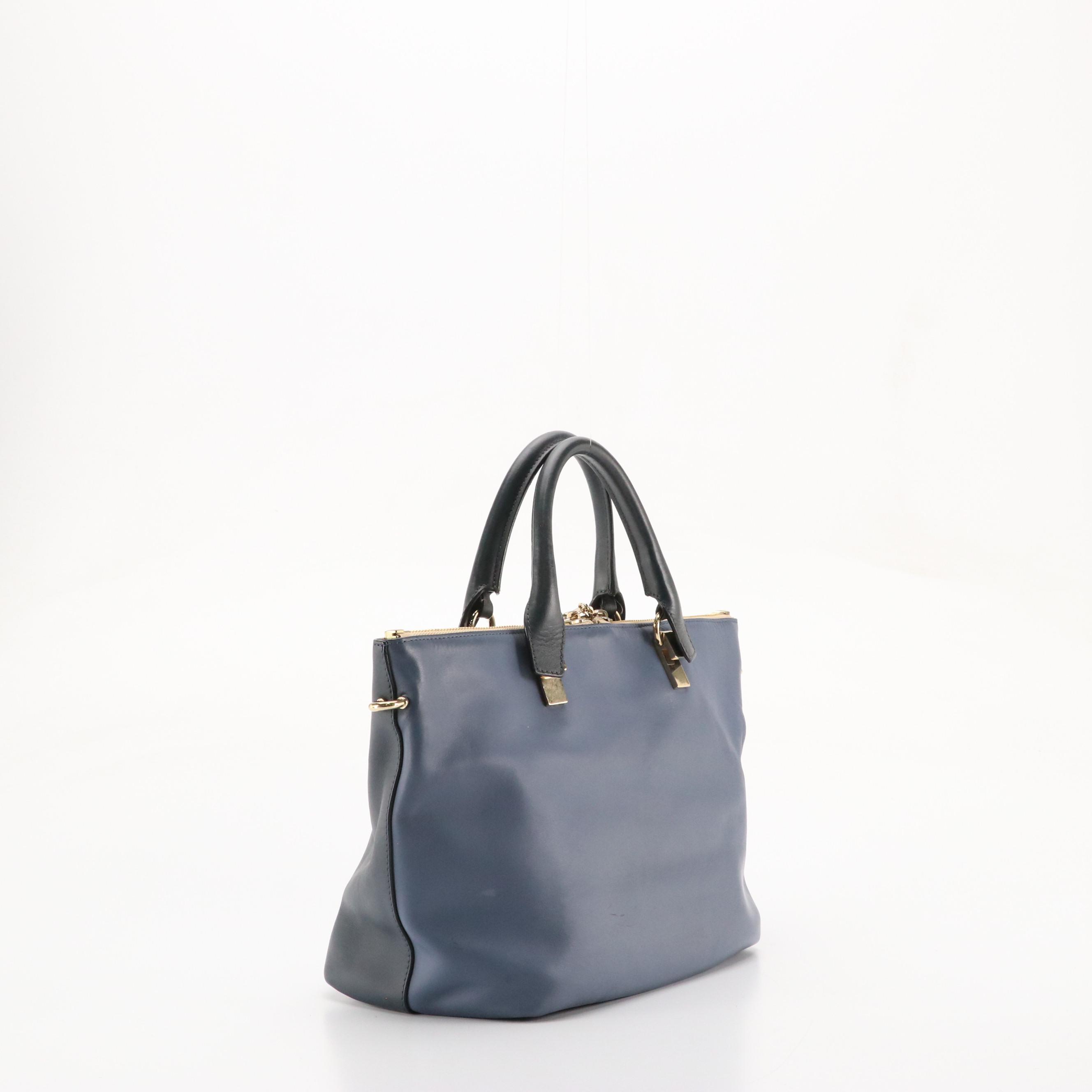 Chloé Bicolor Blue Calfskin Leather Baylee Two-Way Tote