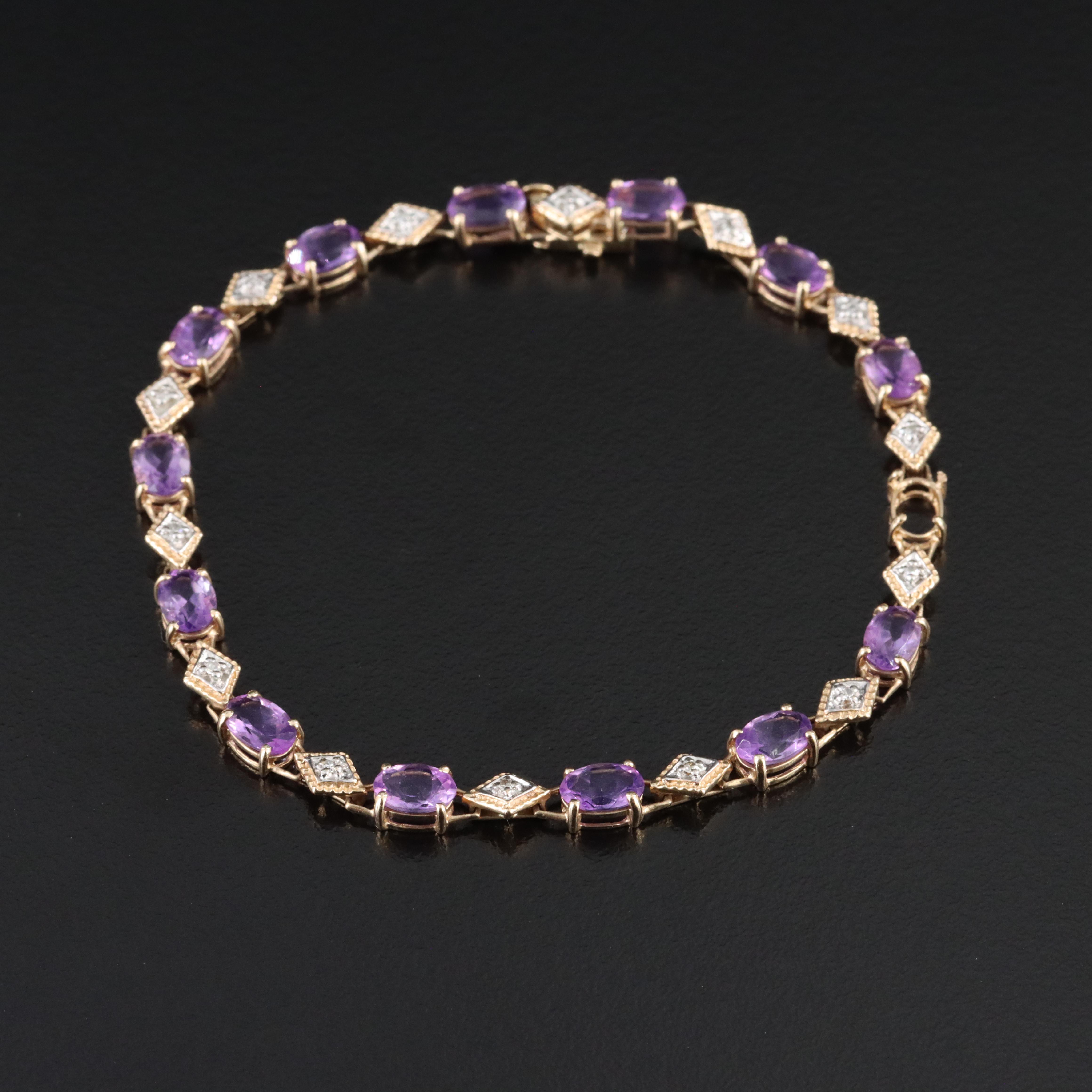10K Amethyst and Diamond Bracelet