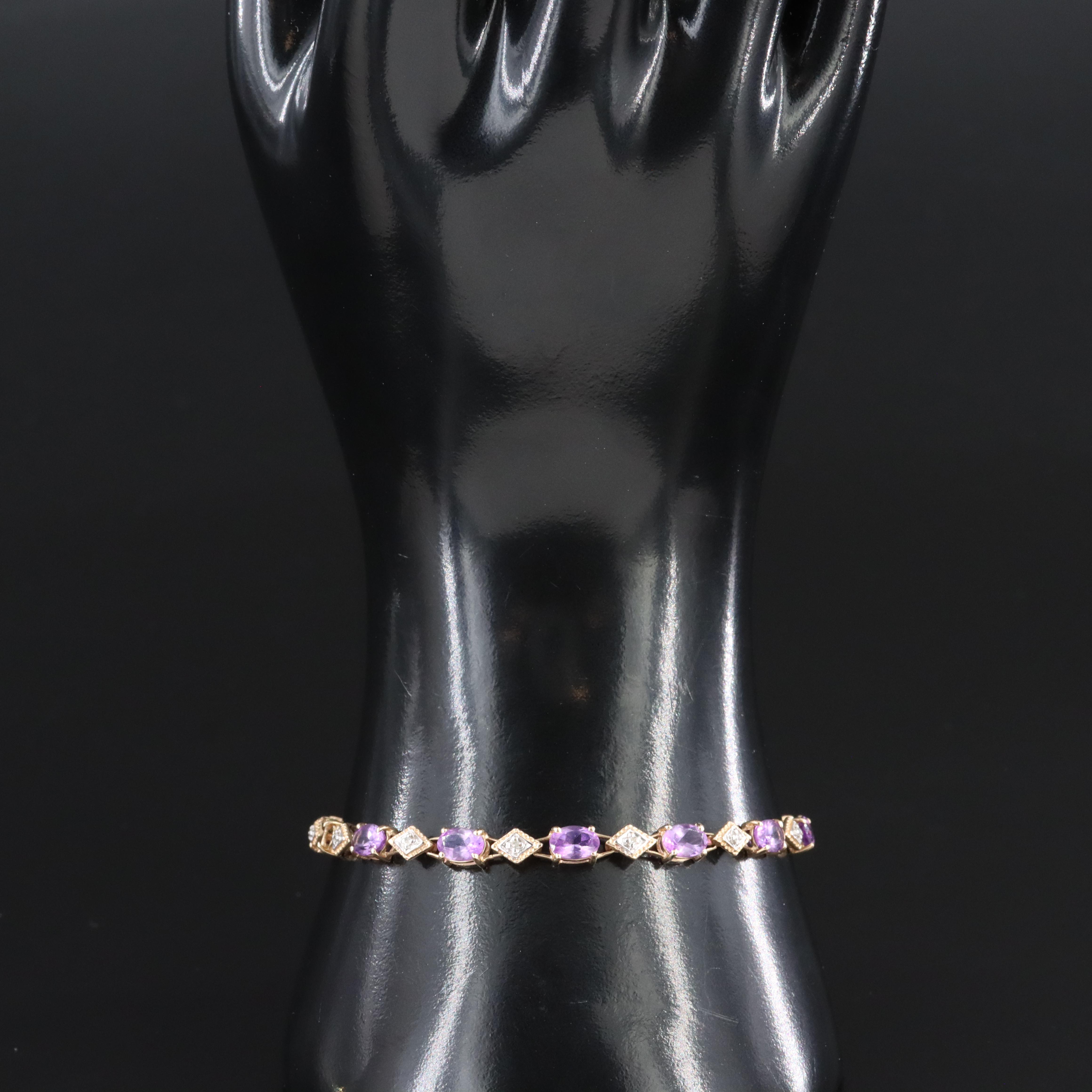 10K Amethyst and Diamond Bracelet