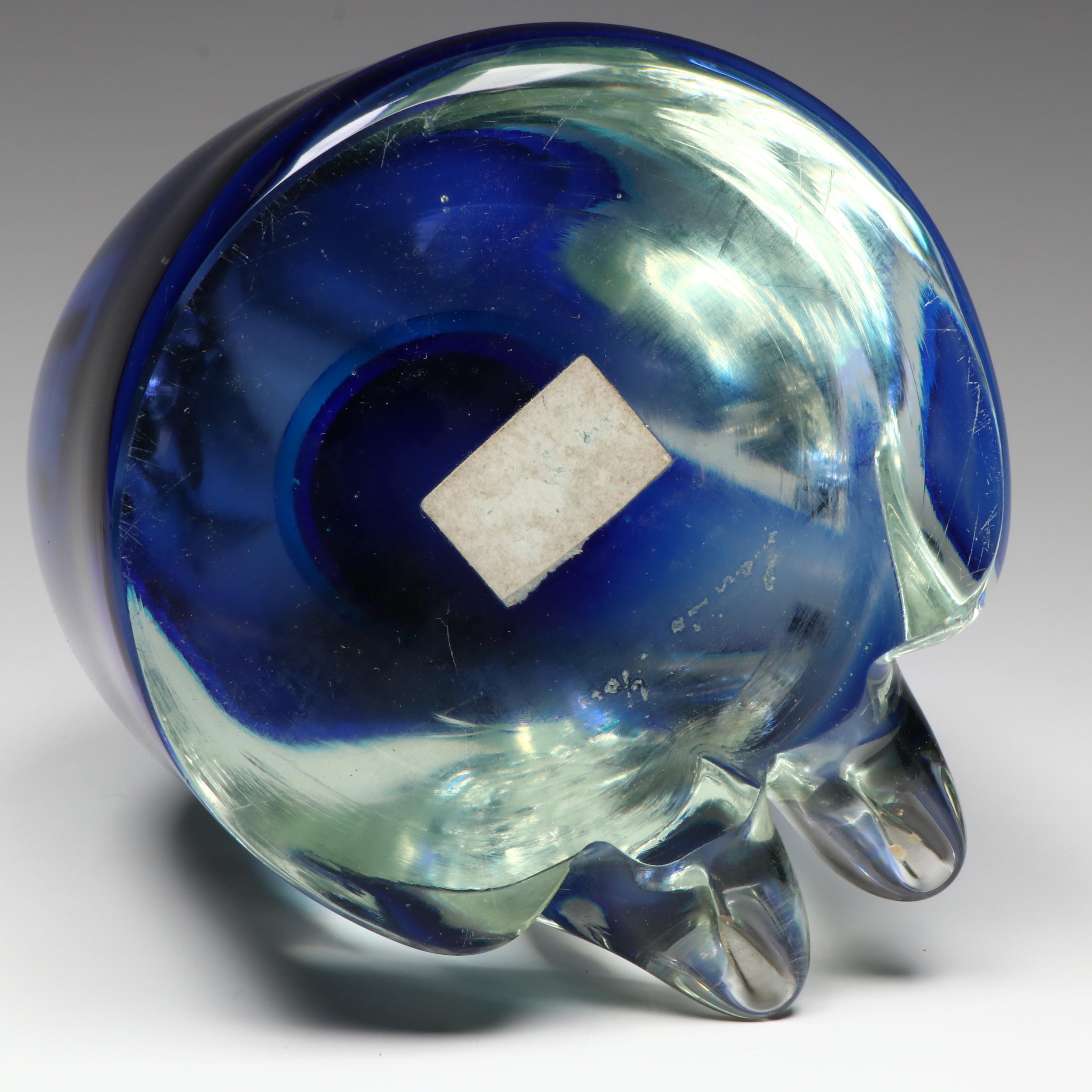 Murano Style Handcrafted Blue Sommerso Art Glass Polar Bear