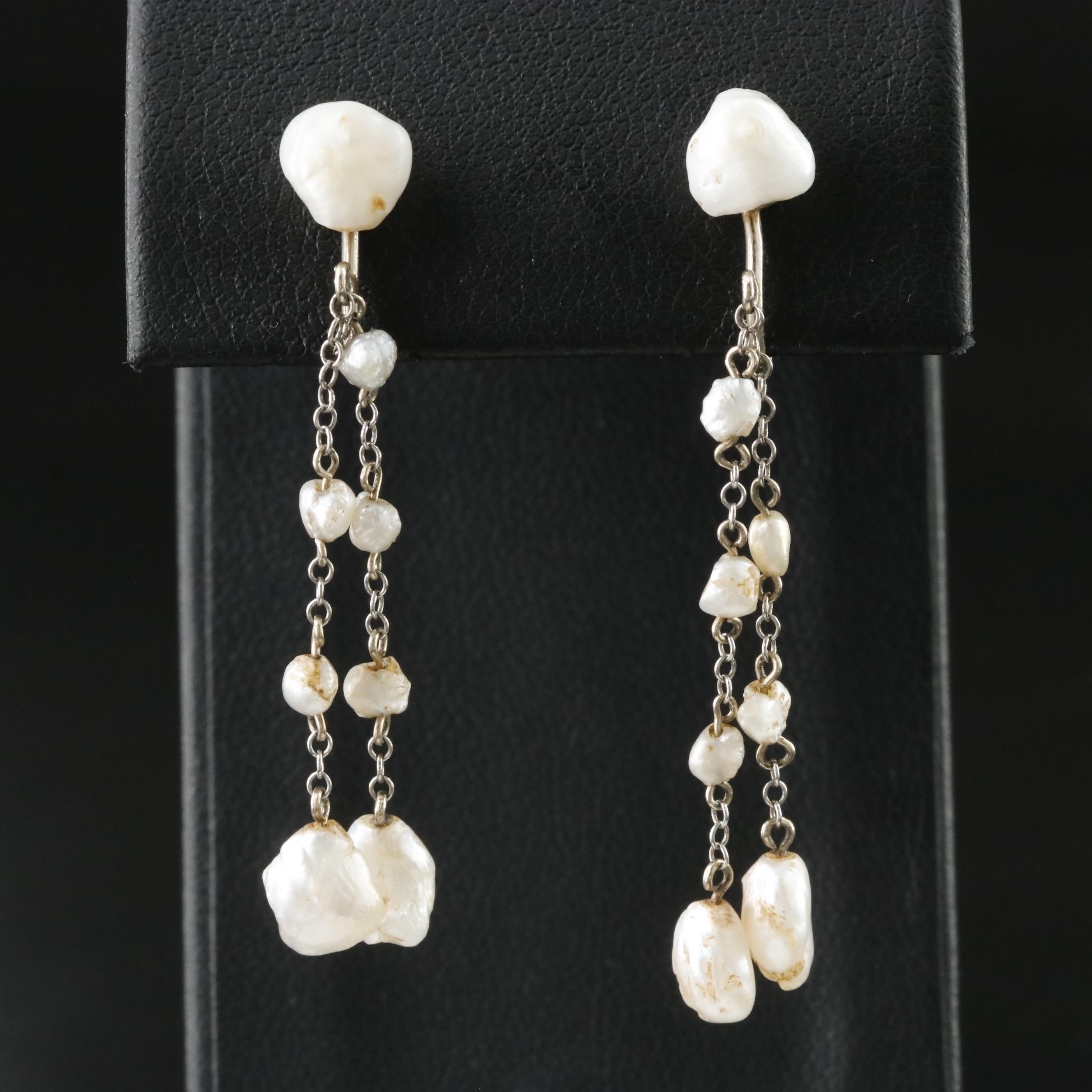 14K Dogtooth and Seed Pearl Earrings