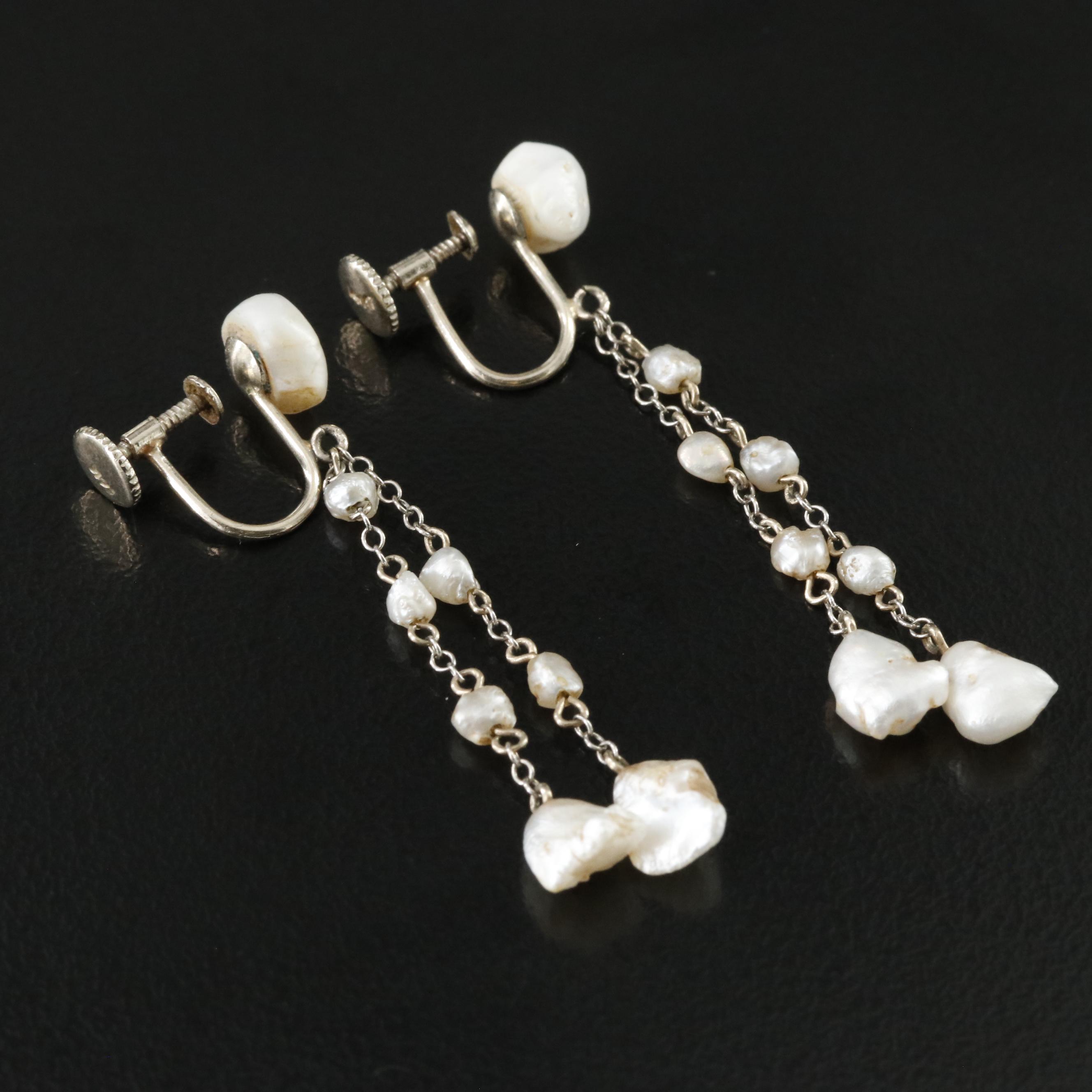 14K Dogtooth and Seed Pearl Earrings