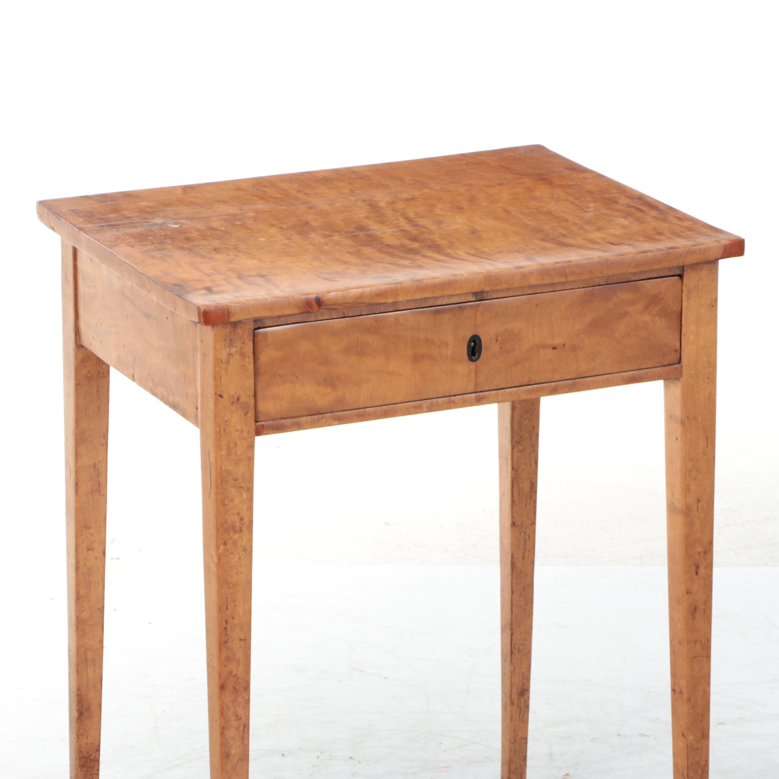 Biedermeier Burl Wood One-Drawer Side Table