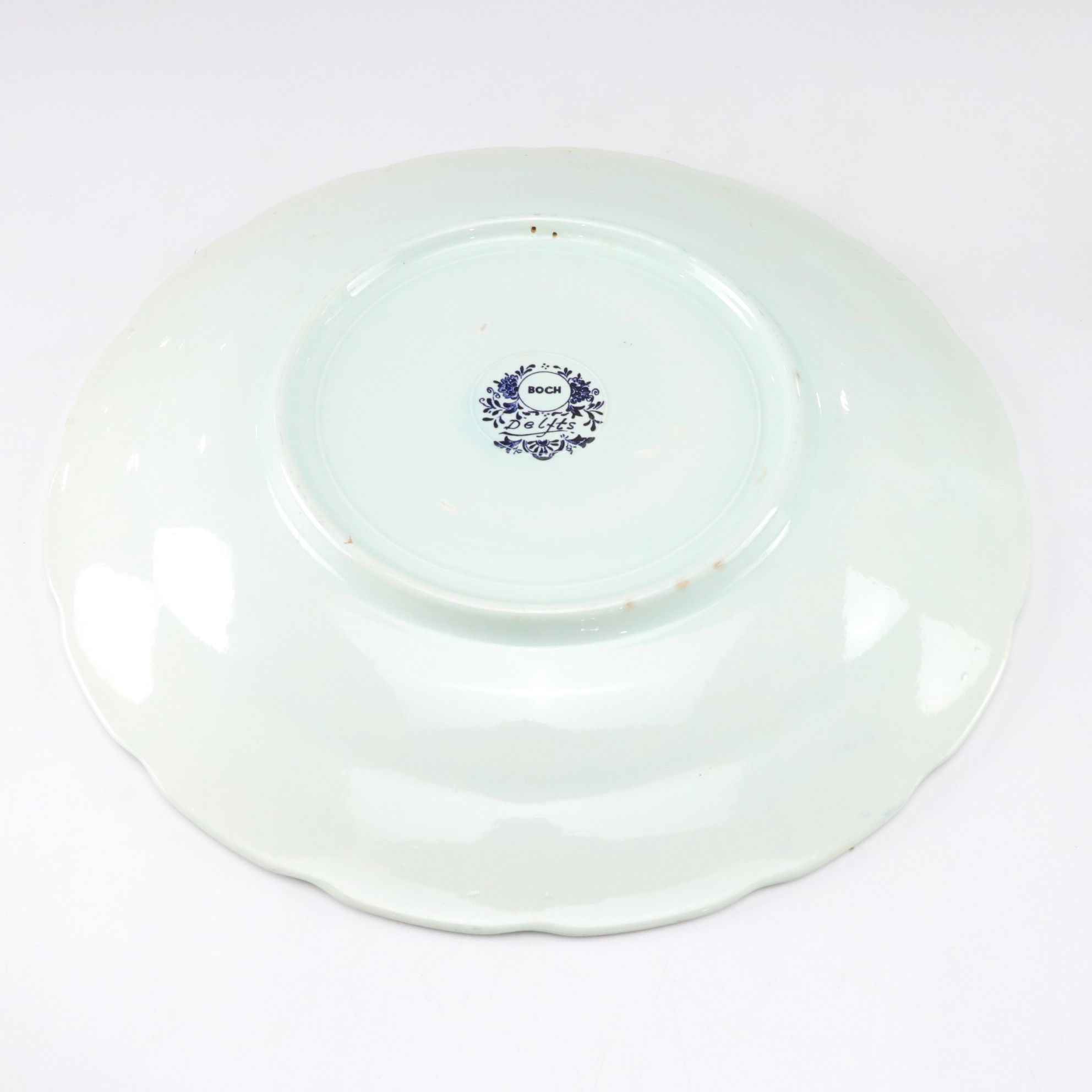 Three Boch Belgian Delfts Chargers with J. Sonneville Landscape Scenes