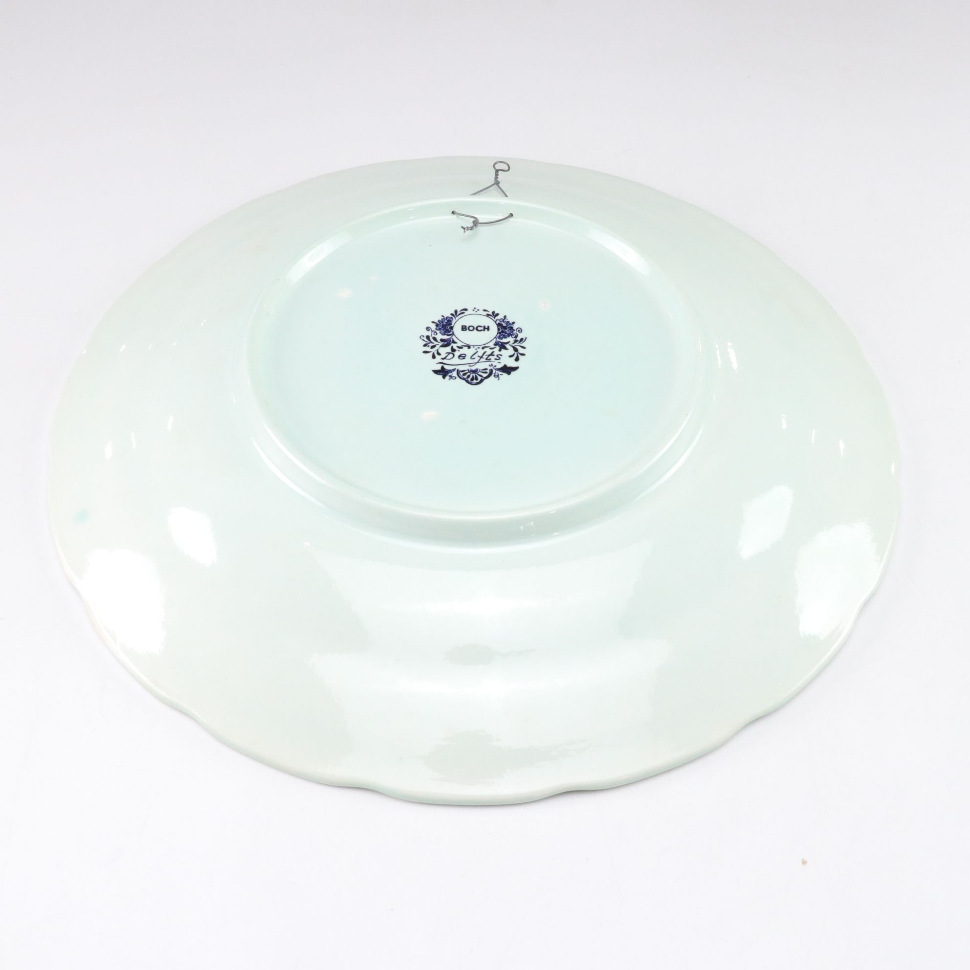 Three Boch Belgian Delfts Chargers with J. Sonneville Landscape Scenes