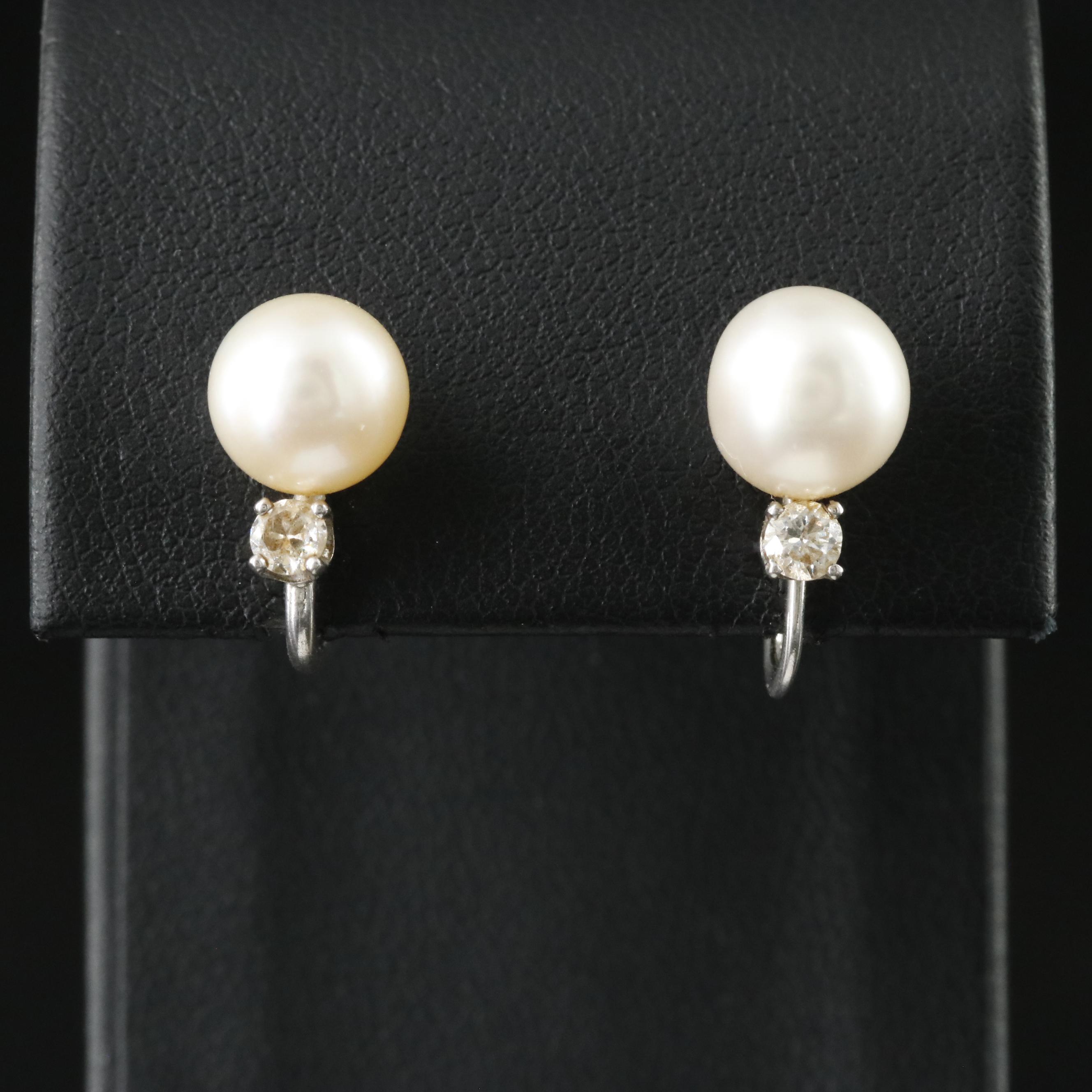 14K Pearl and Diamond Earrings