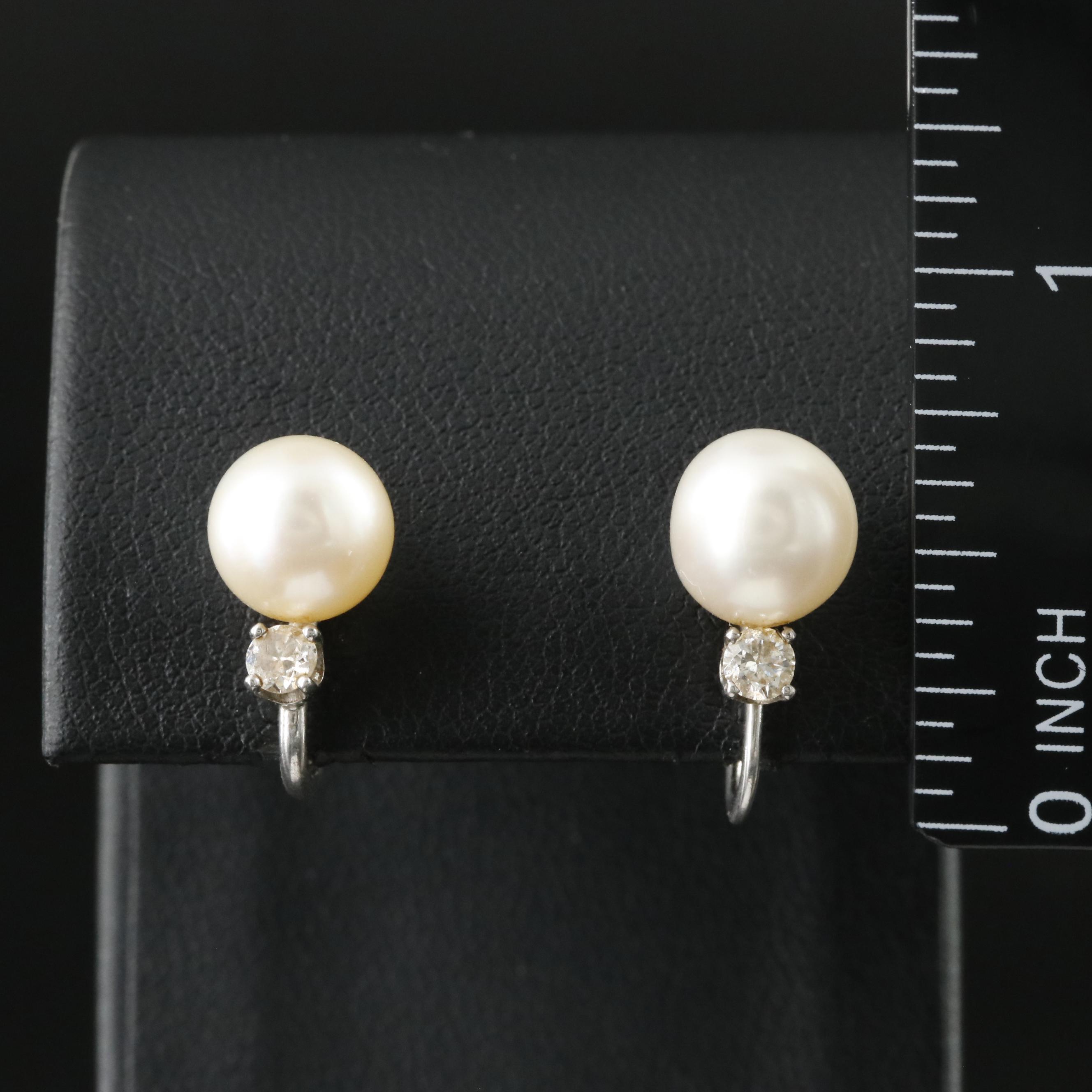 14K Pearl and Diamond Earrings
