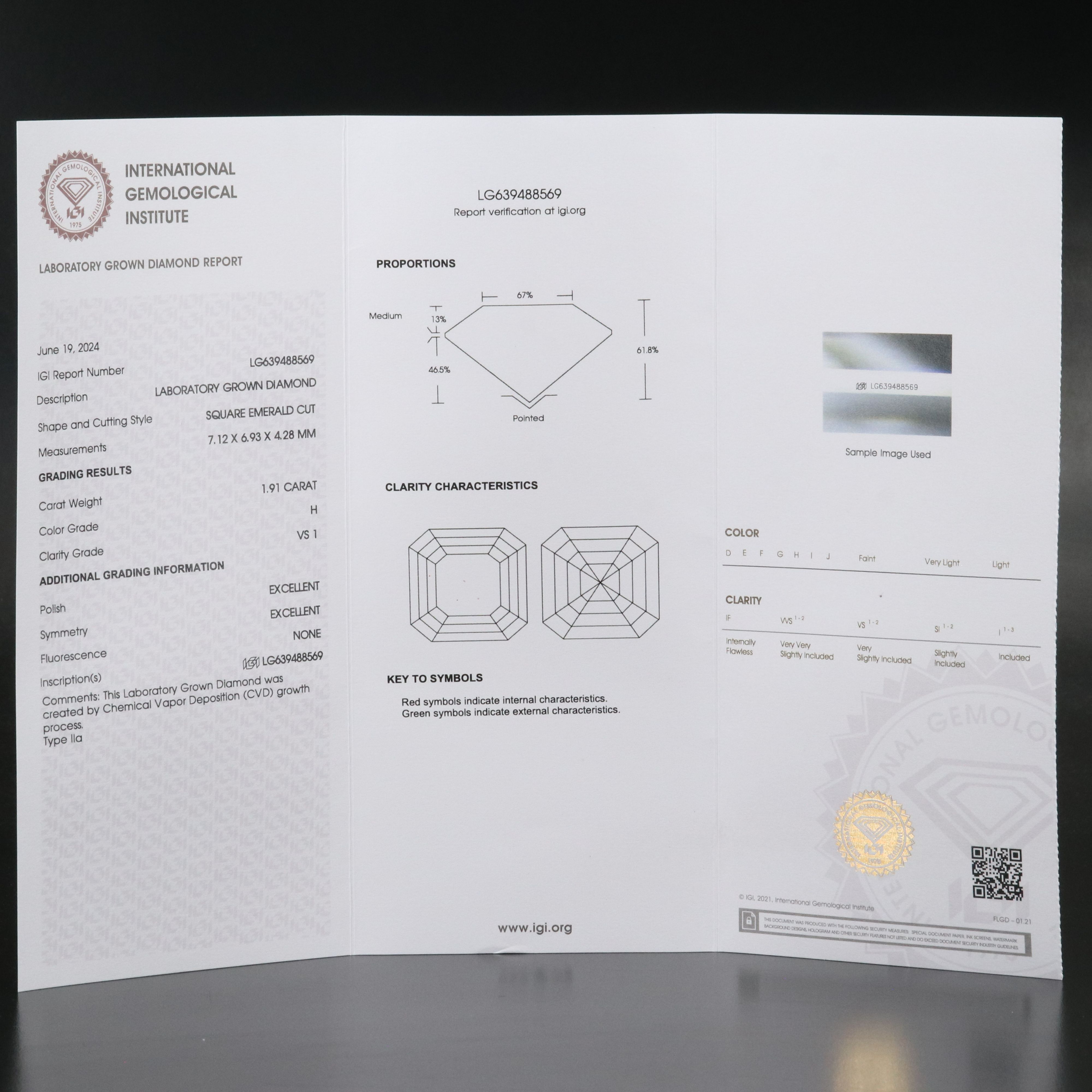 Loose 1.91 CT Lab Grown Diamond with IGI Report