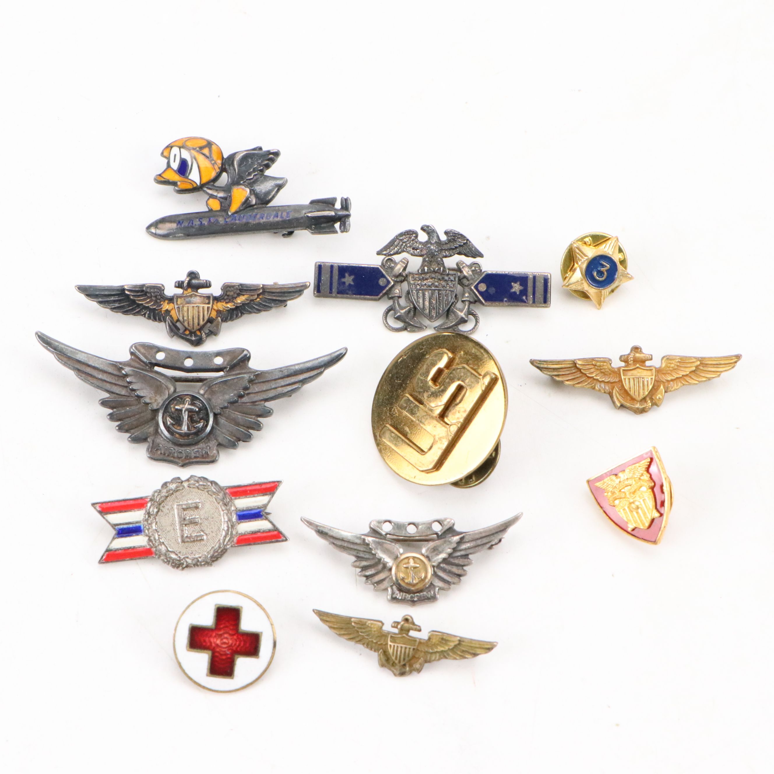 World War II Era Sterling Silver Navy Pilot Wings with More Badges and Pins