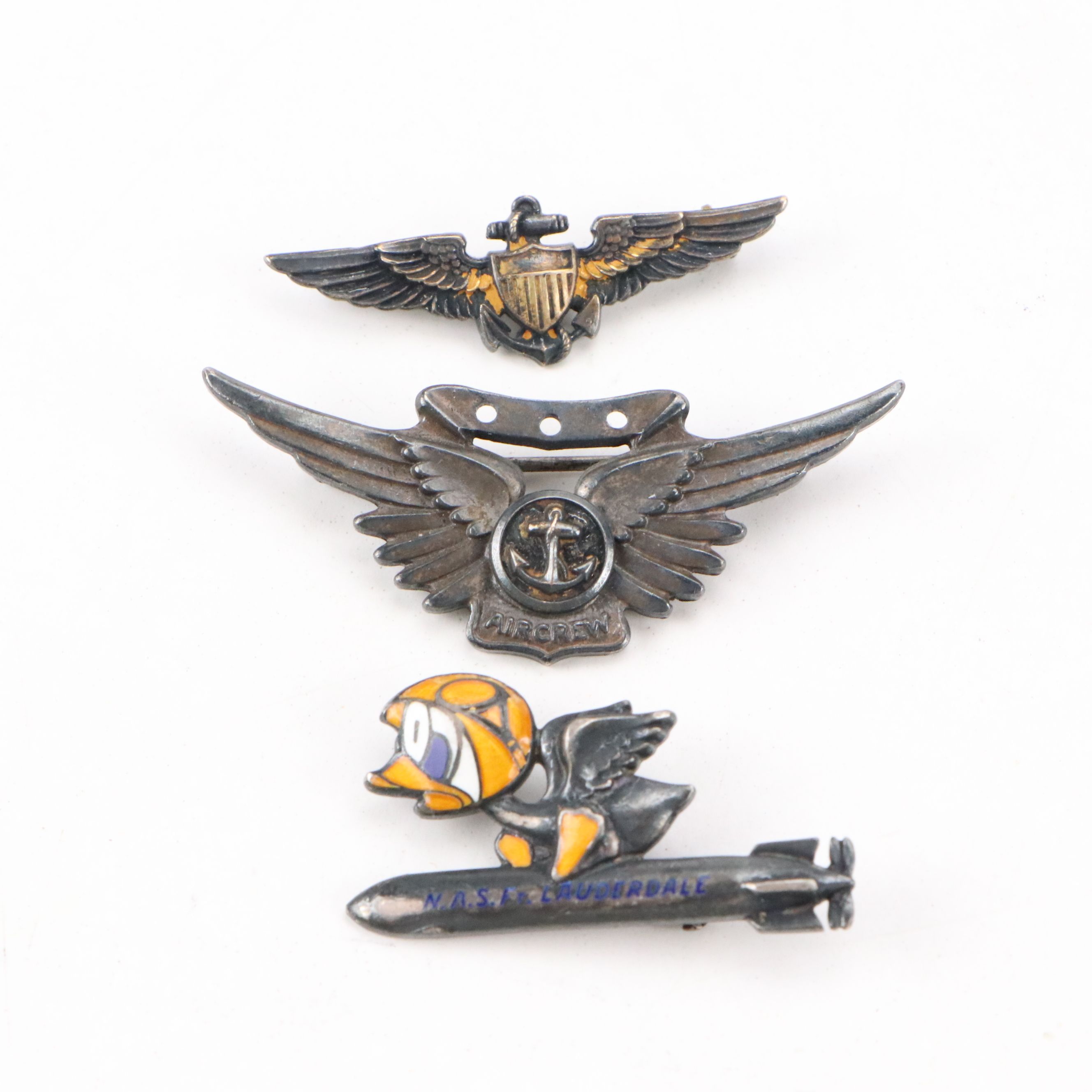 World War II Era Sterling Silver Navy Pilot Wings with More Badges and Pins