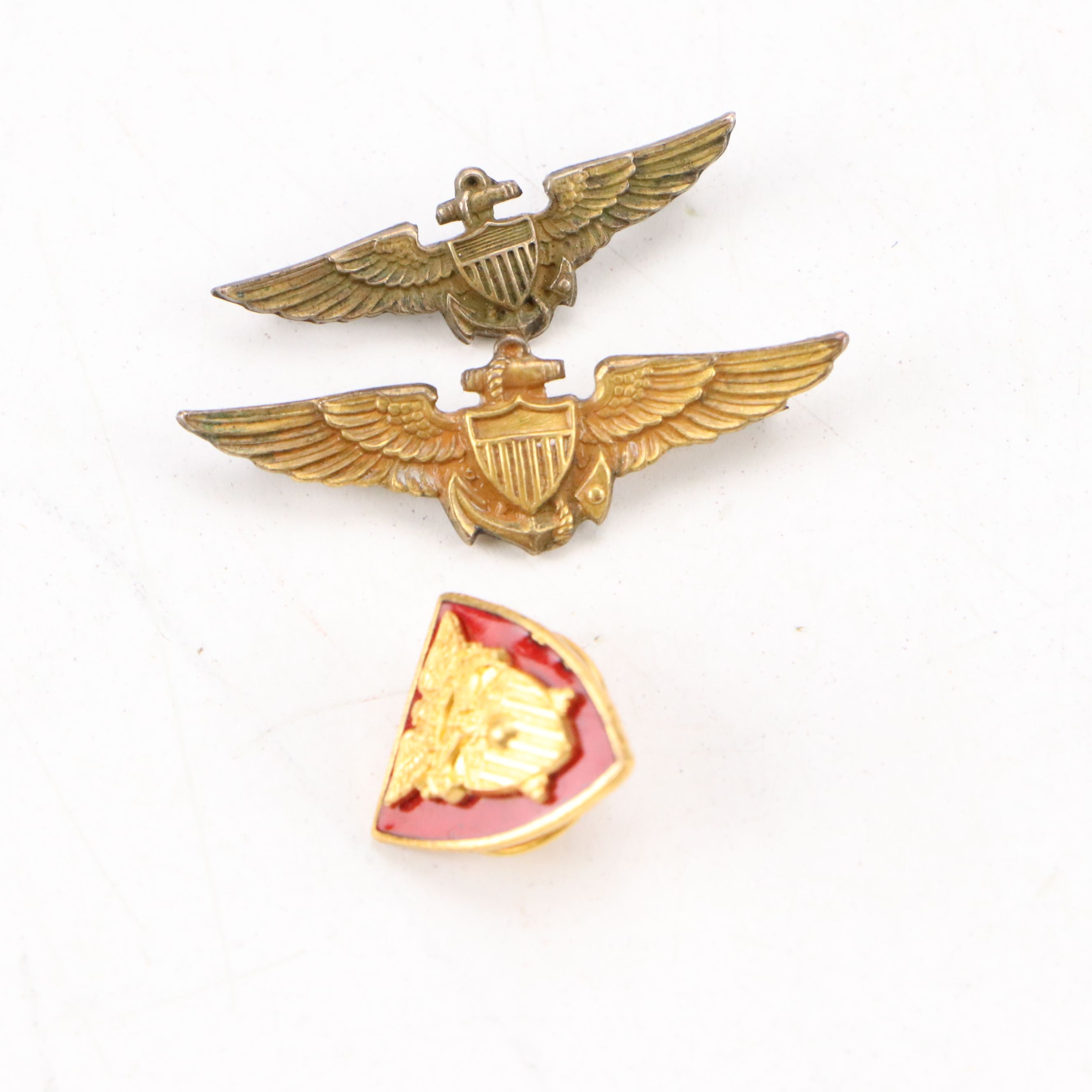 World War II Era Sterling Silver Navy Pilot Wings with More Badges and Pins