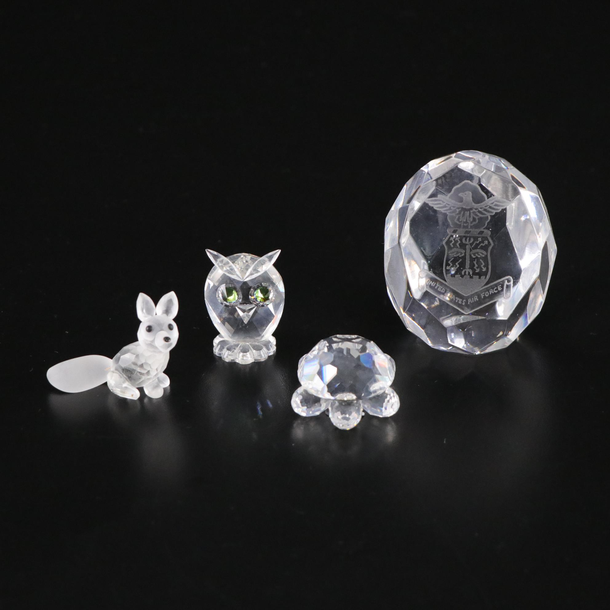 Swarovski Crystal Figurines and Tyrone Crystal US Air Force Paperweight