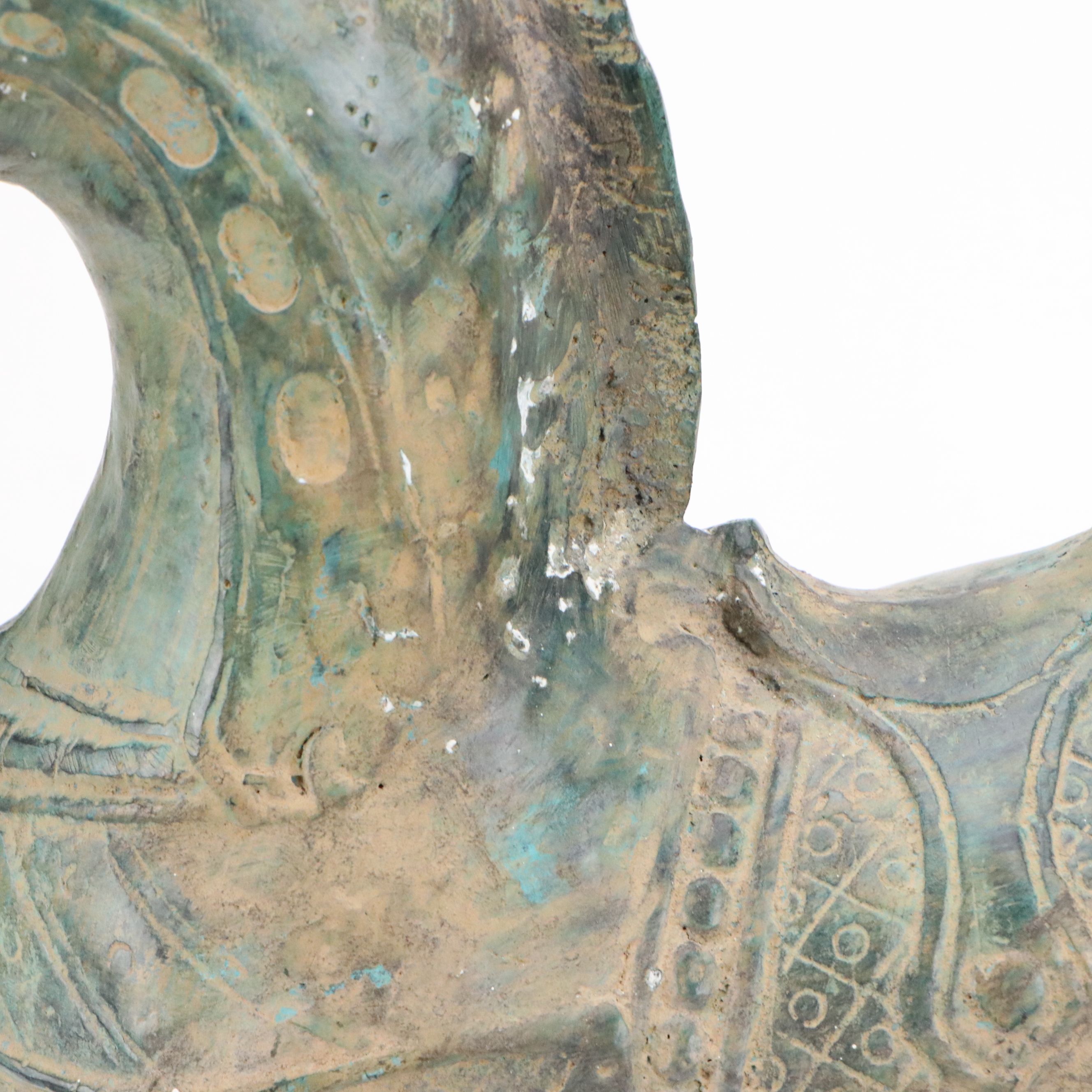 Verdigris Metal Horse with Ceramic Candle Holders