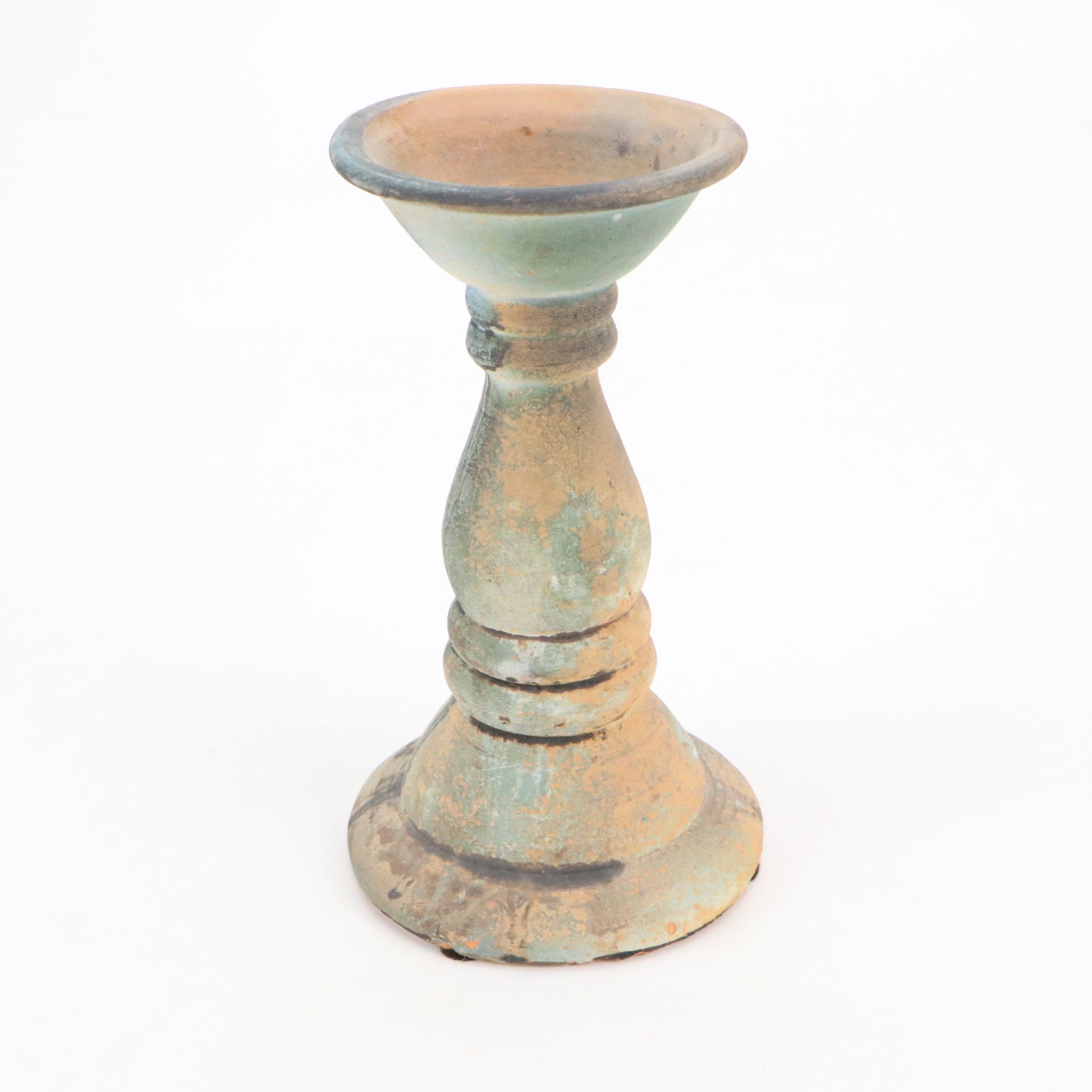 Verdigris Metal Horse with Ceramic Candle Holders