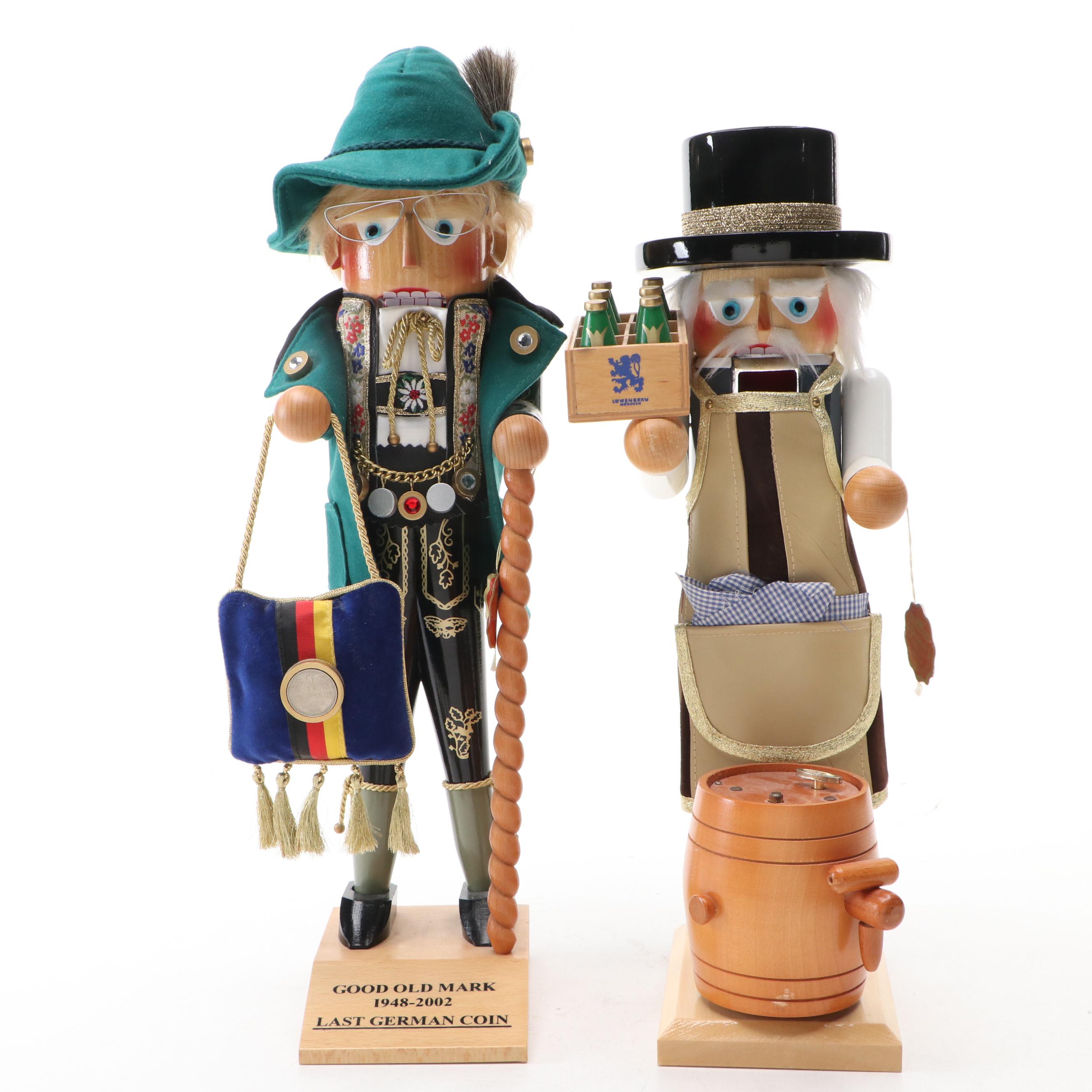 Steinbach "Good Old Mark" Last German Coin and Brewmaster Wood Nutcrackers